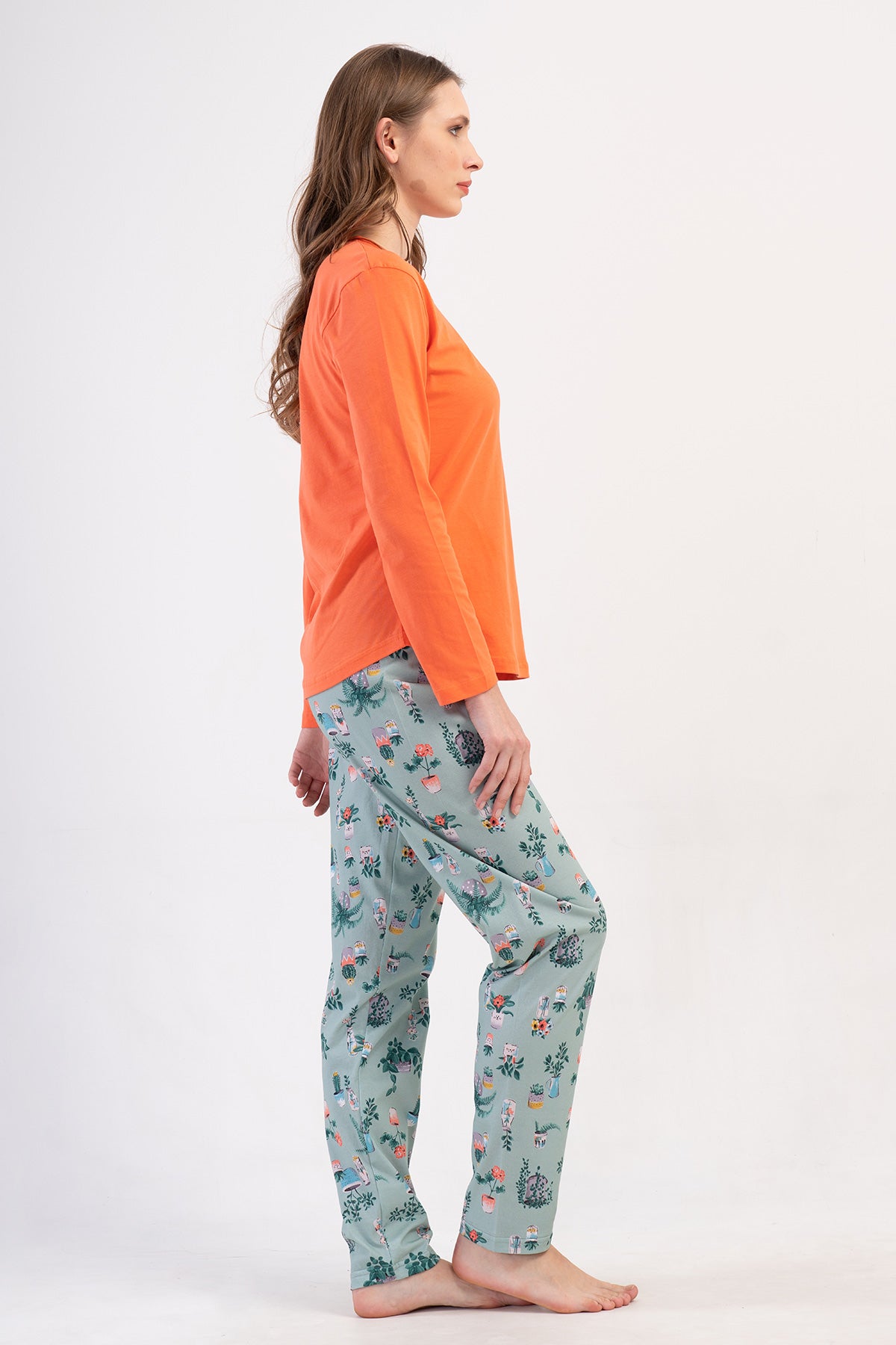 KADIN P.SUPREM O YAKA UZUN KOL ETEGI OVAL PIJAMA TAKIM - MERCAN