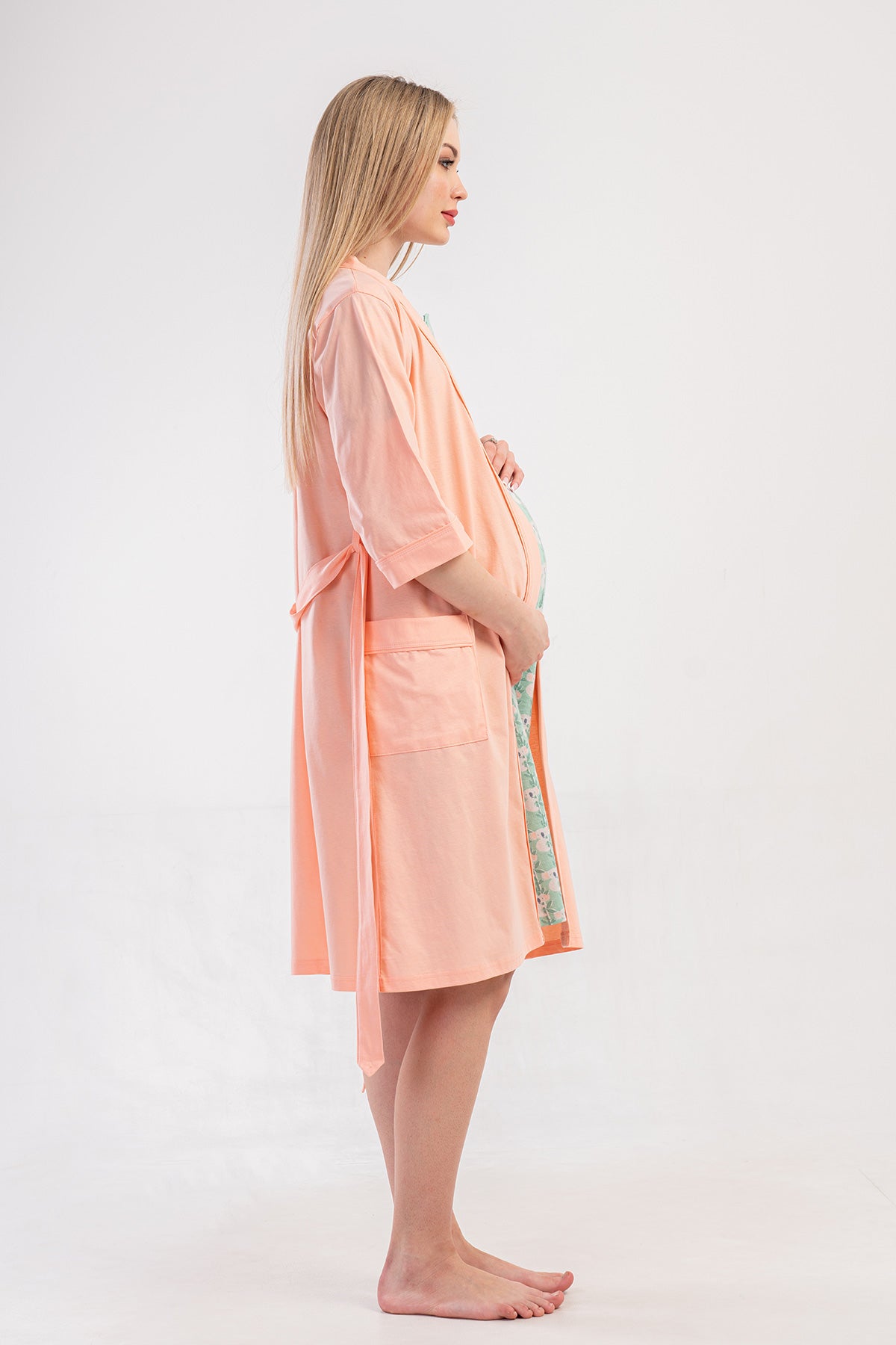 KADIN P.SUPREM CIFT PATLI KISA KOL HAMILE TUNIK+3/4 KOL CEPLI SABAHLIK TAKIM - BABY PINK