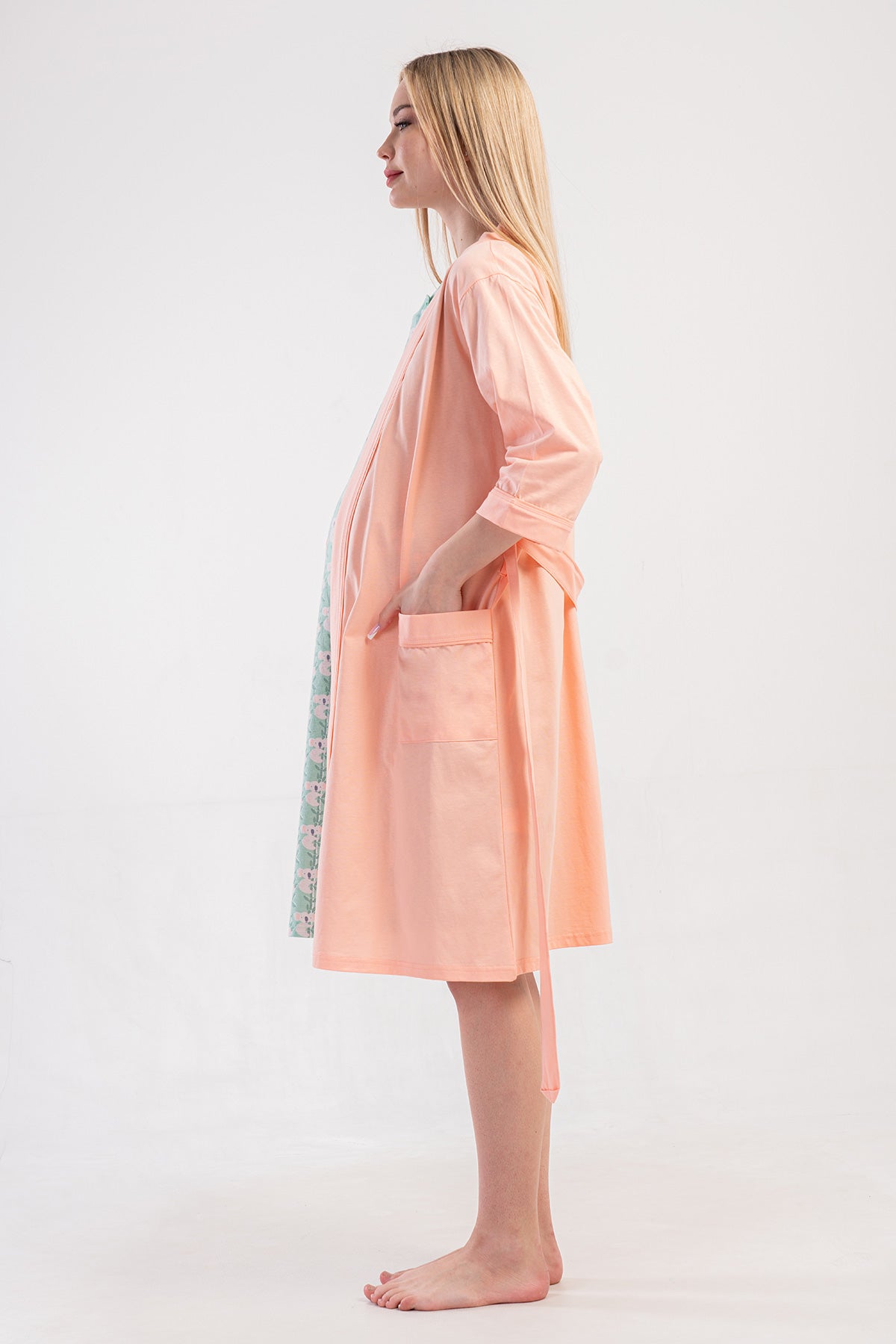 KADIN P.SUPREM CIFT PATLI KISA KOL HAMILE TUNIK+3/4 KOL CEPLI SABAHLIK TAKIM - BABY PINK