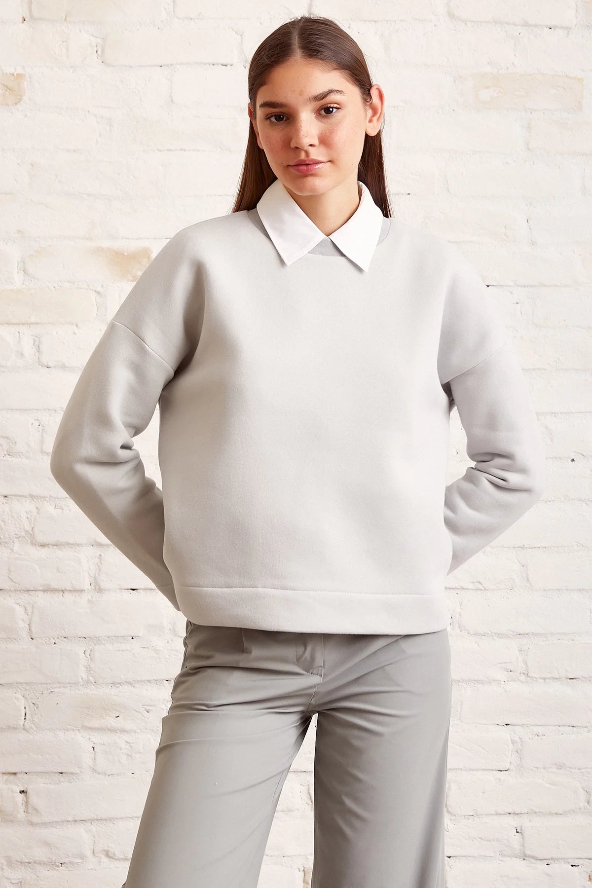Bisiklet Yaka Oversize Sweatshirt - Mavi