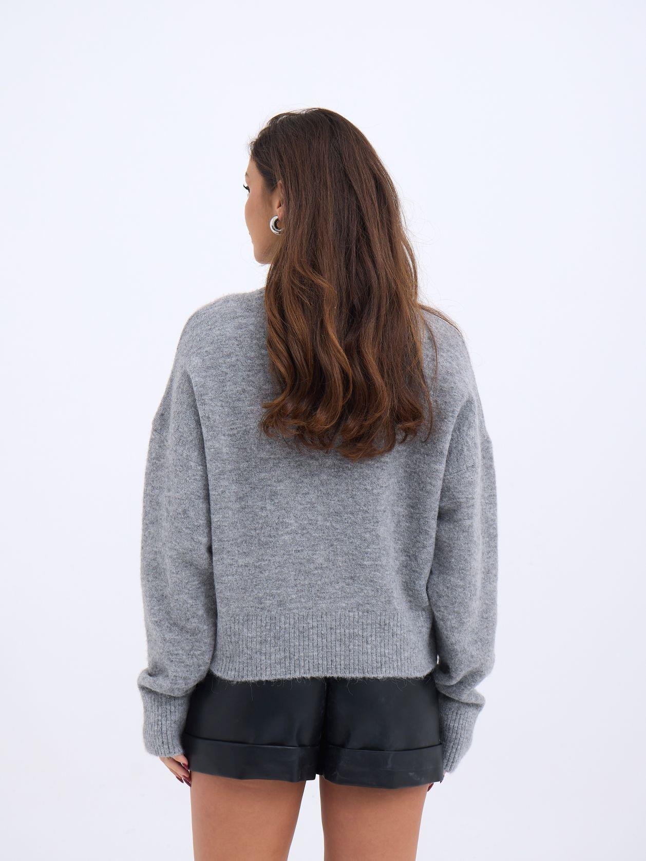 43041 TRİKO SIFIR YAKA KAZAK-GRİ
