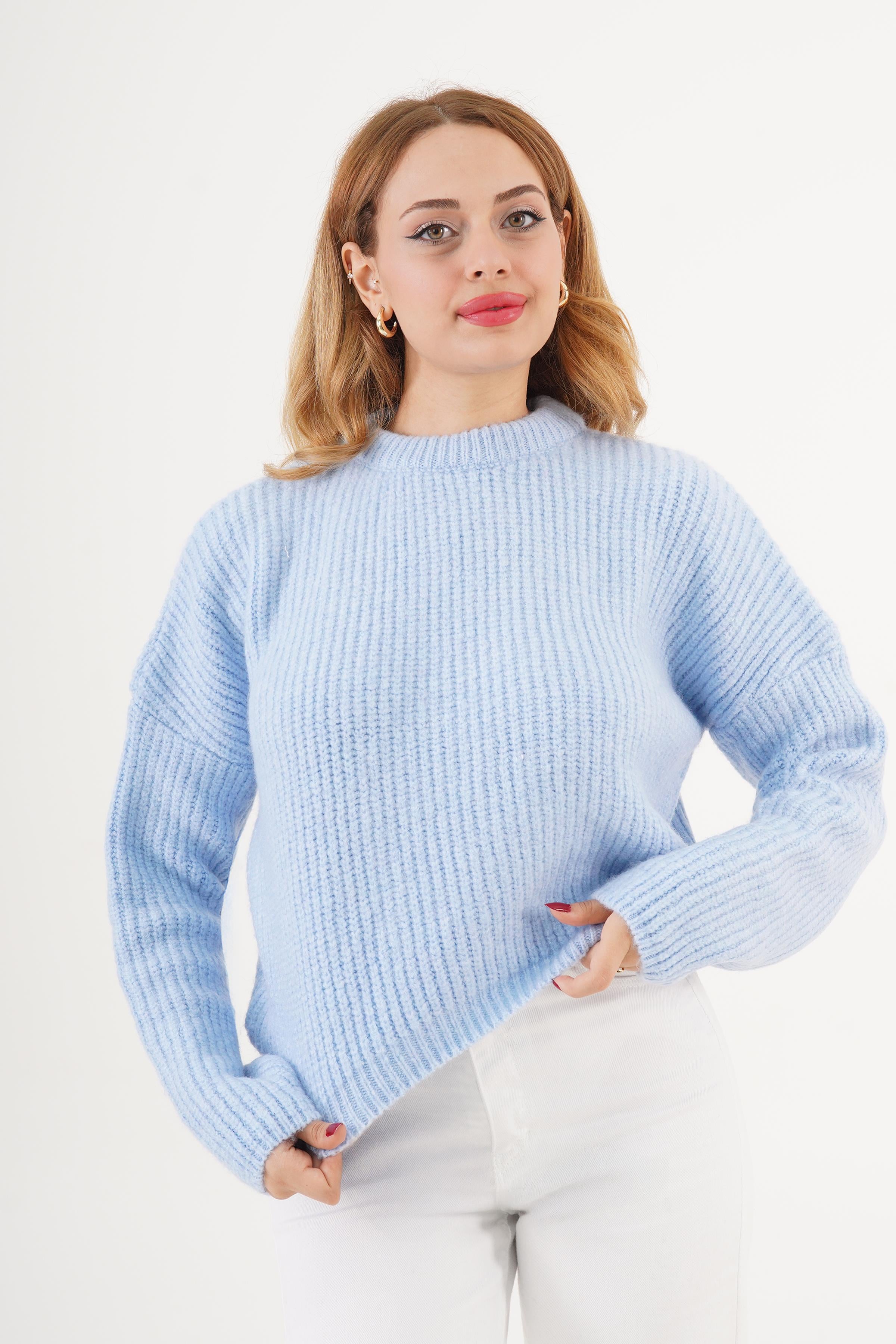 Bisiklet Yaka Basic Toptan Bebe Mavisi Kazak