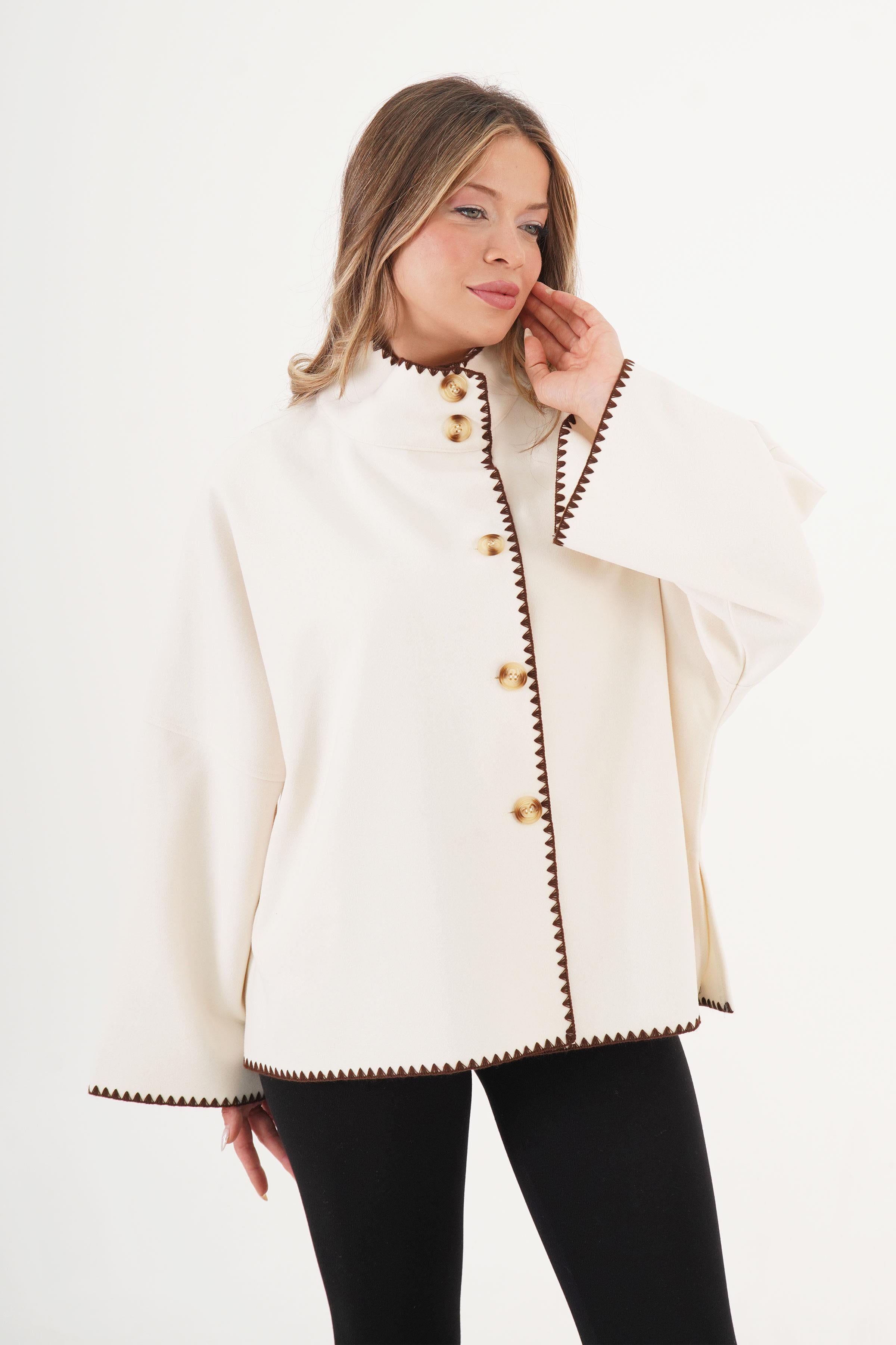 Kroşatalı Düğmeli Toptan Ekru Panço Ekru STD