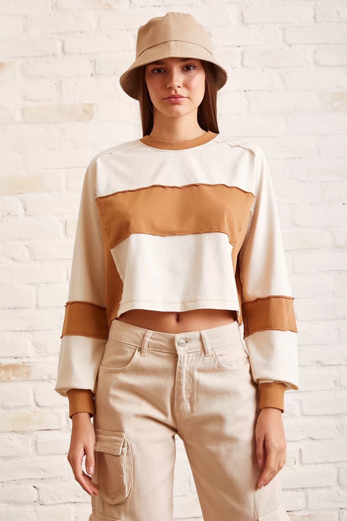 Çift Renk Oversize Sweatshirt - Beyaz