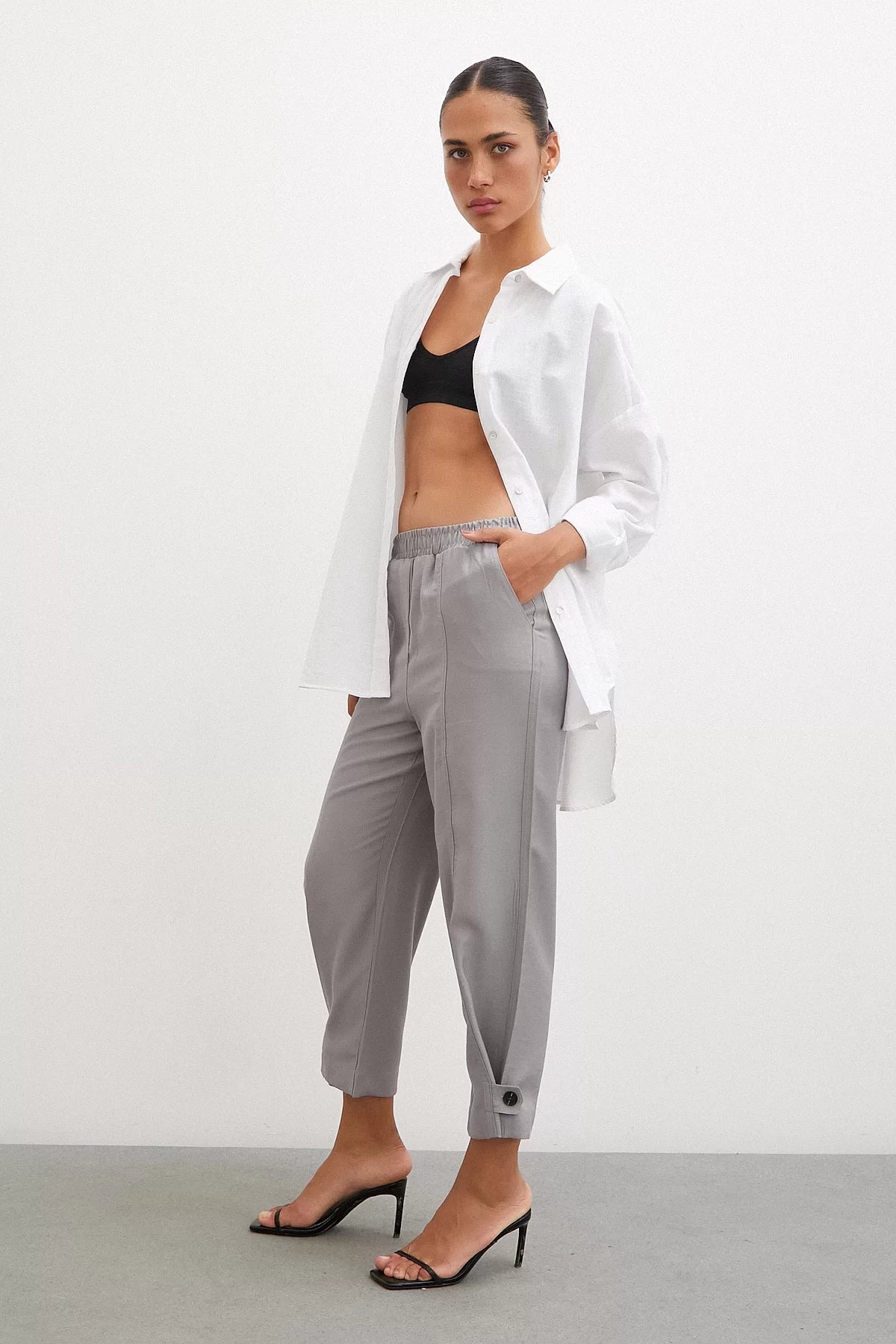 Lastikli Salaş Pantolon - Gri