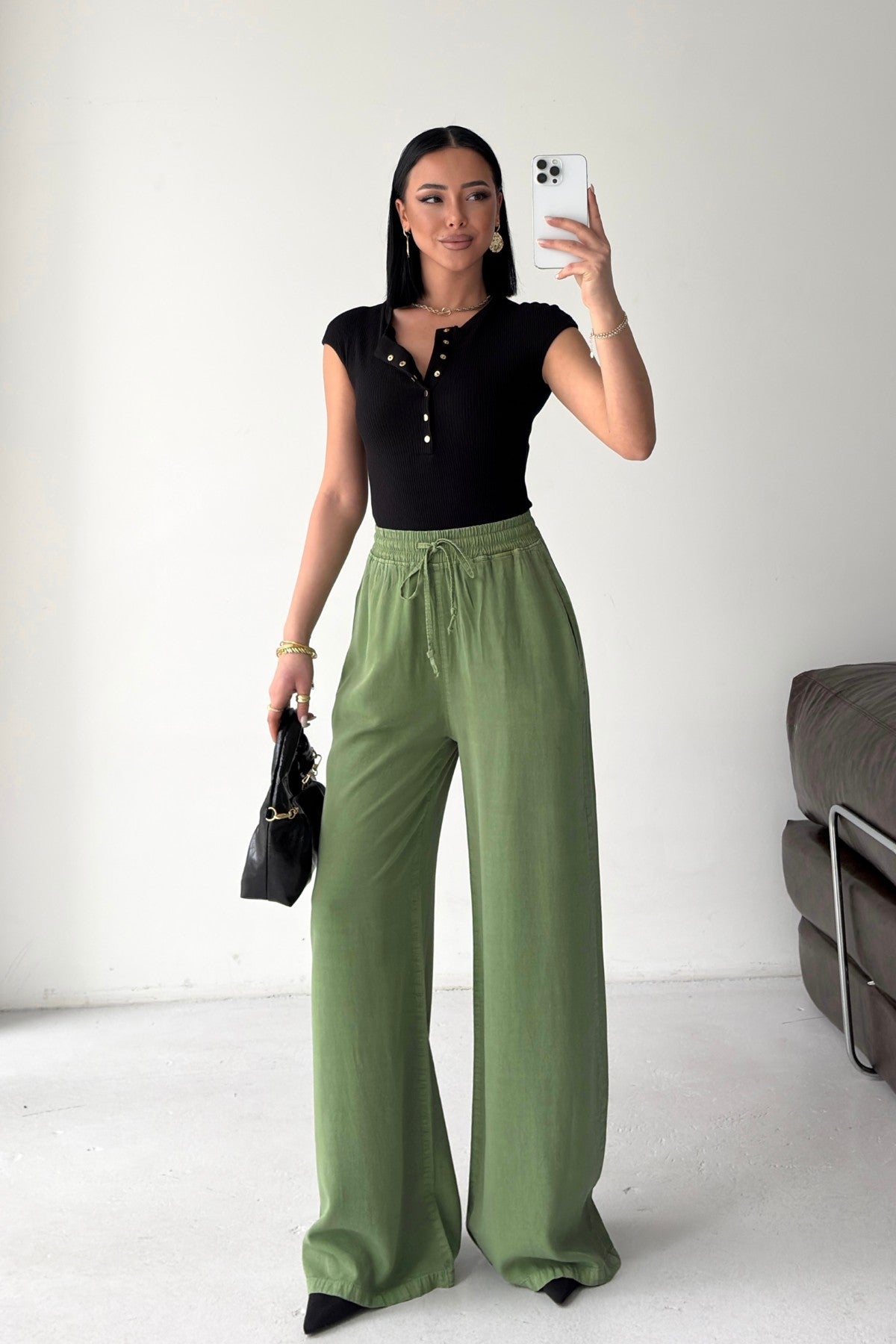 Lastikli Palazzo Pantolon HS708 - Açık Fıstık - (S-XL) - 4