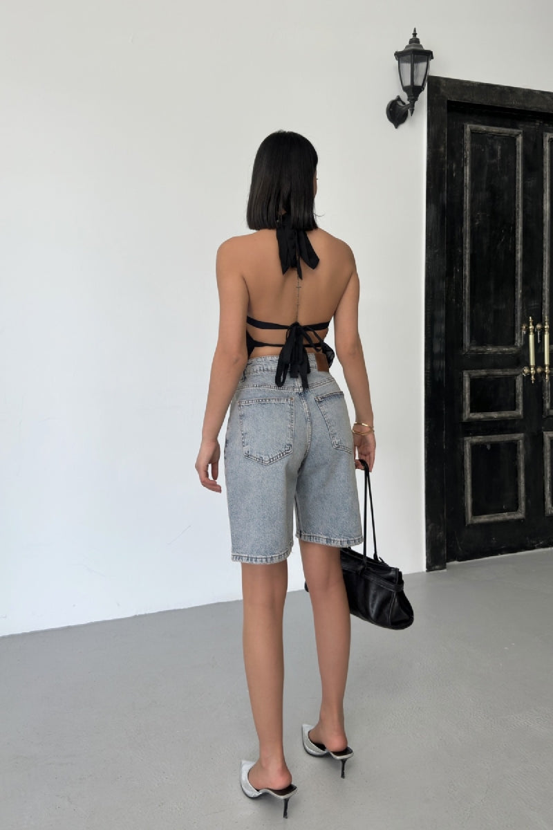 Orta Boy Kot Şort 2001 - Orta Mavi Kar Yıkama Tintli - (36-42-6-2) - 4