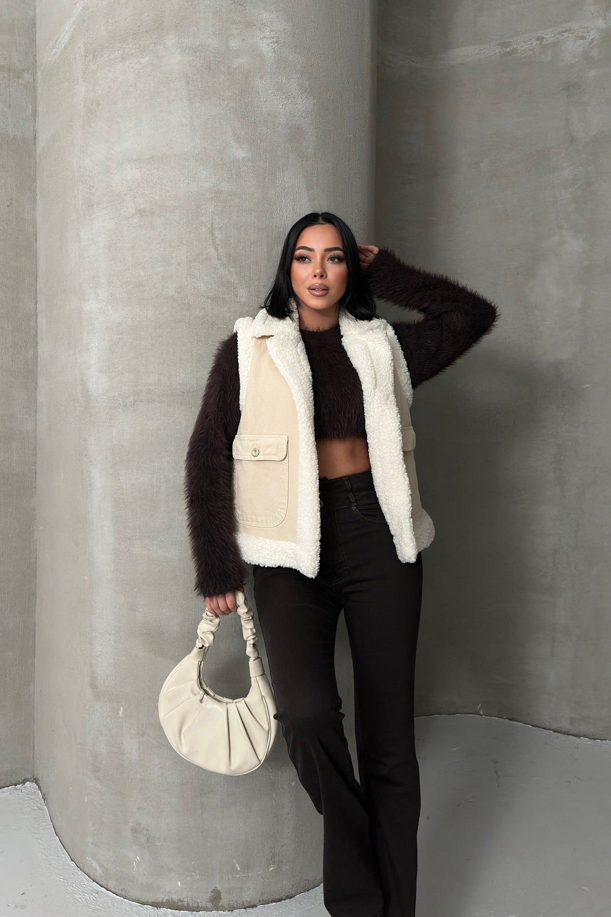 Kürklü Yelek 6171 - Taş - (S-XL) - 4