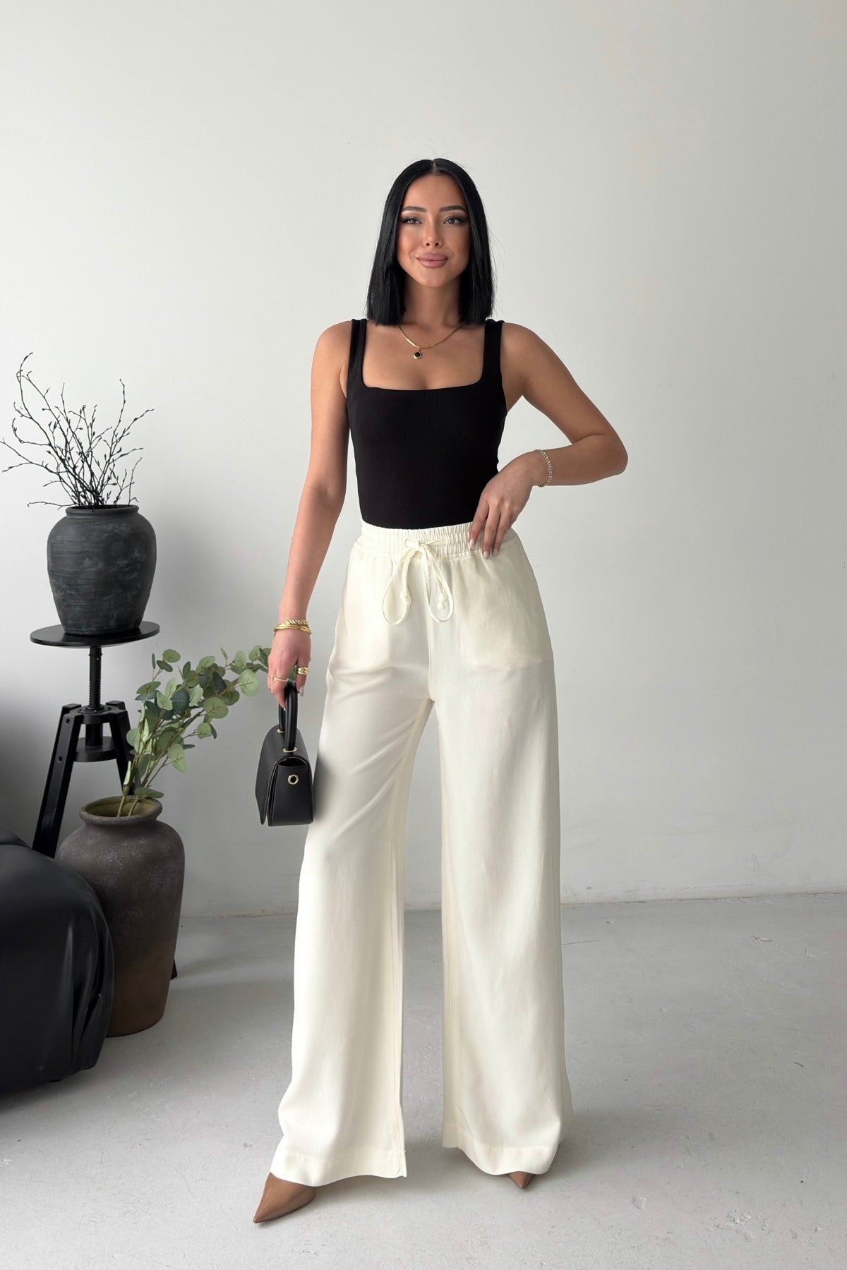 Lastikli Palazzo Pantolon 7150 - Naturel - (36-42-4) - 4