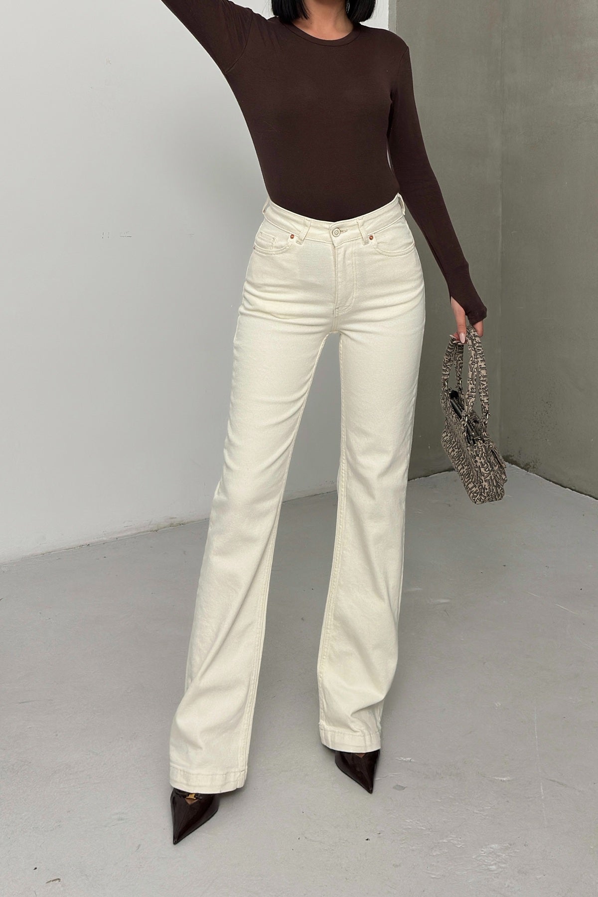 Dikişli Paça Bol Paça Relax Kot Pantolon 7026 - Naturel - (26-31) - 4