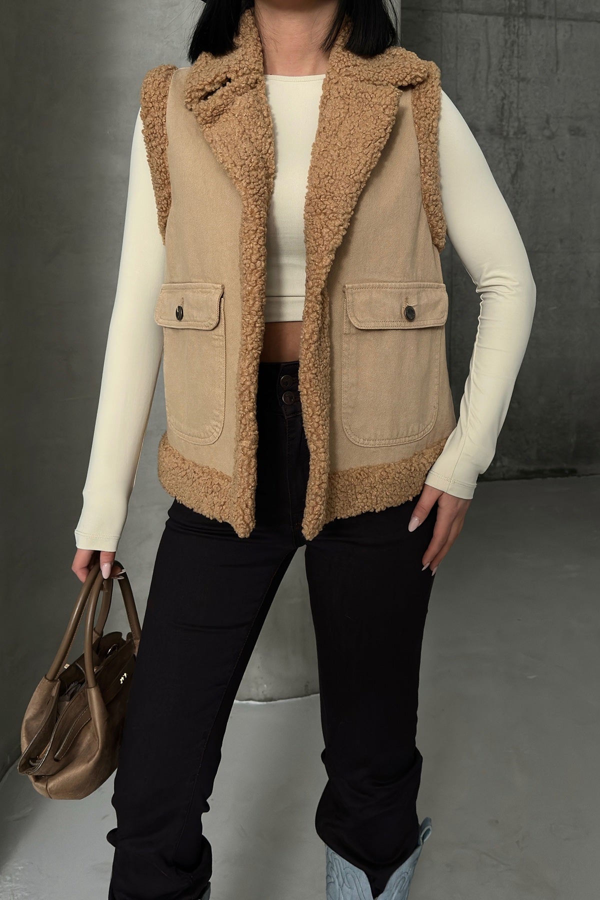 Kürklü Yelek 6171 - Camel - (S-XL) - 4
