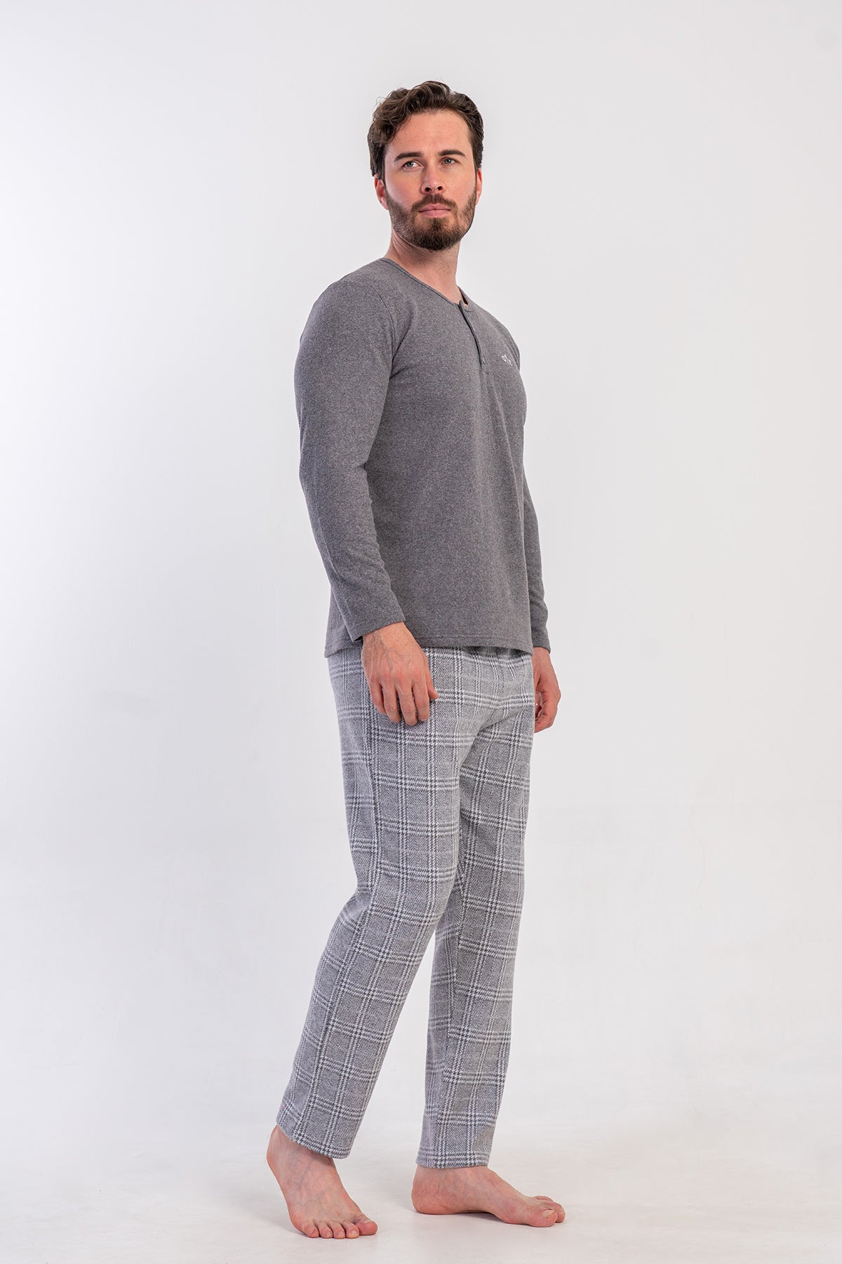 CEPLI ERKEK JAKARLI INTERLOK PATLI UZUN KOL PIJAMA TAKIM