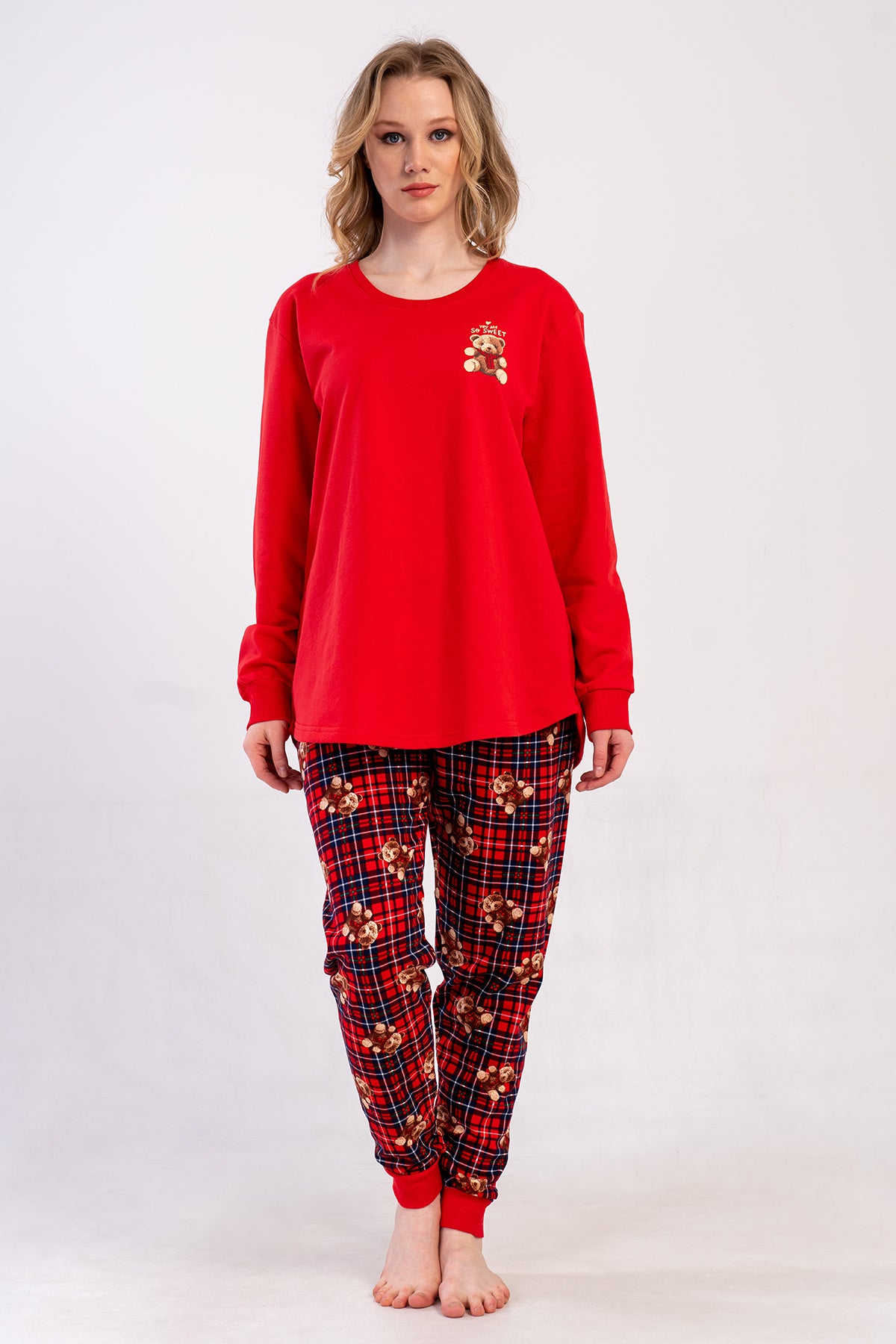 KADIN 2IPLIK XXL O YAKA UZUN KOL ETEGI OVAL MANSETLI PIJAMA TAKIM