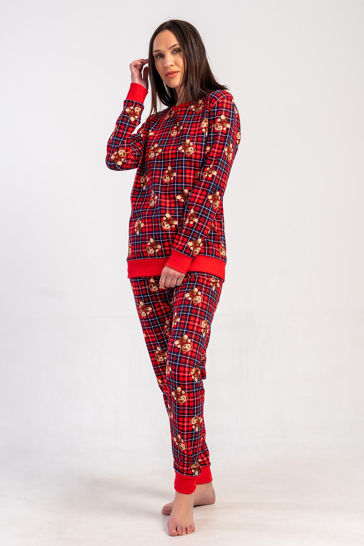 KADIN 2IPLIK O YAKA UZUN KOL MANSETLI PIJAMA TAKIM