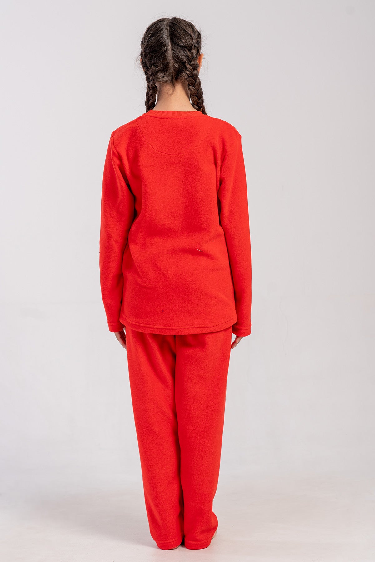 KIZ COCUK POLAR O YAKA UZUN KOL ETEGI OVAL PIJAMA TAKIM(7-8/13-14) - YENI KIRMIZI