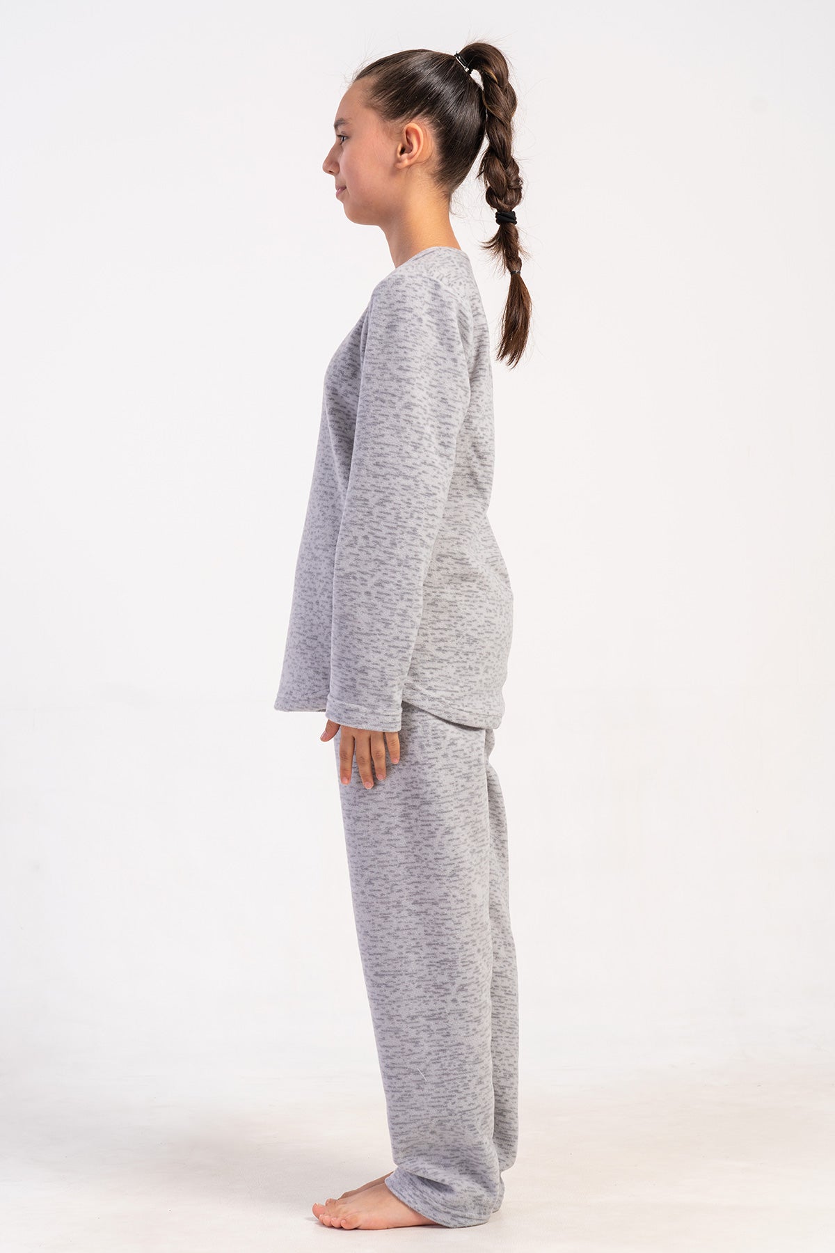 KIZ COCUK POLAR O YAKA UZUN KOL ETEGI OVAL PIJAMA TAKIM(7-8/13-14) - GRI