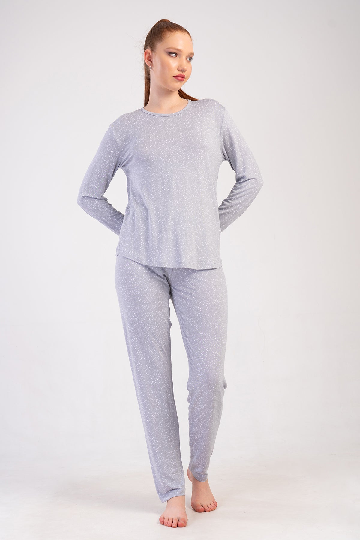 KADIN LYC VISCON O YAKA UZUN KOL ETEGI OVAL PIJAMA TAKIM