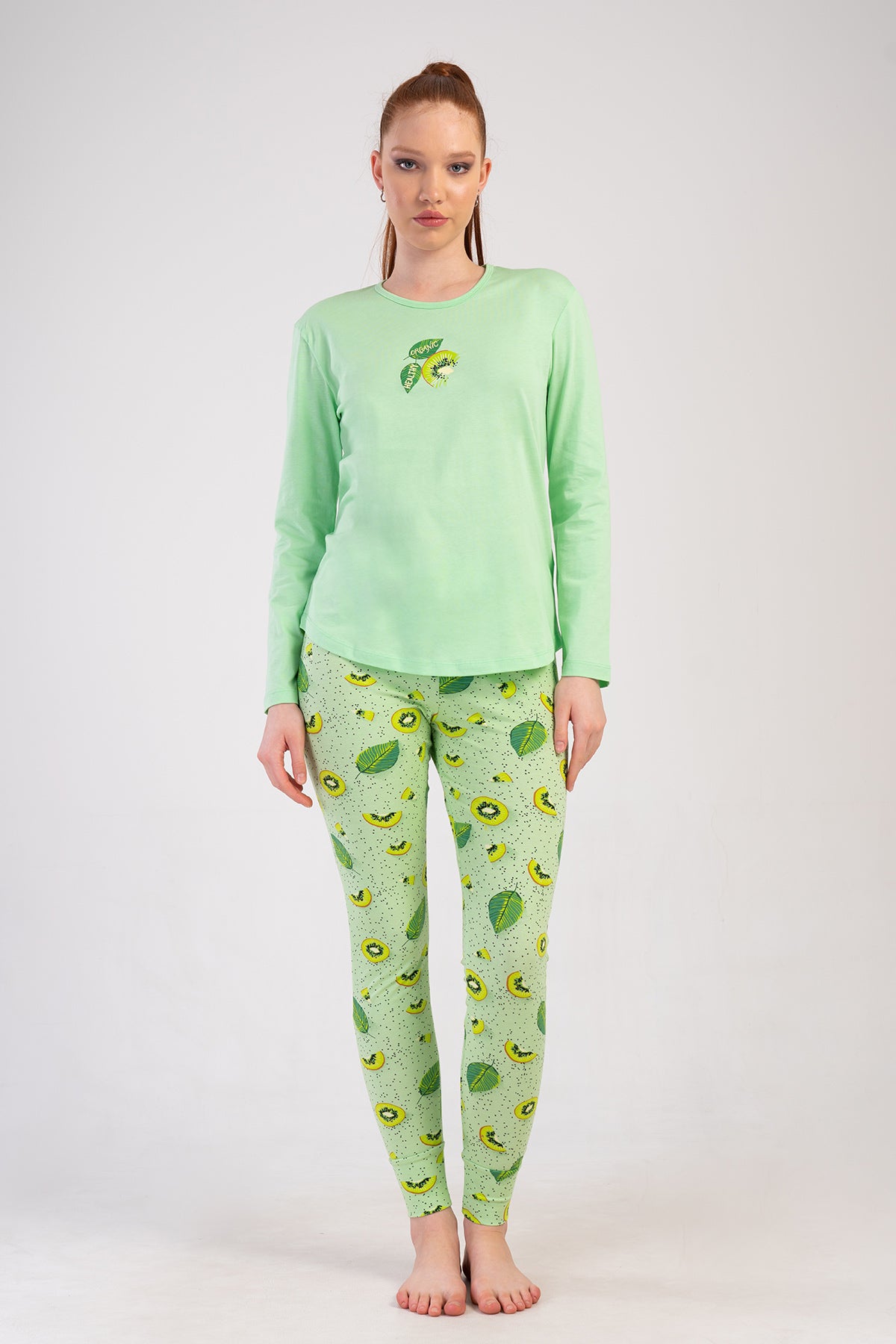 KADIN LYC SUPREM O YAKA UZUN KOL ETEGI OVAL MANSETLI TAYT PIJAMA TAKIM - YESIL