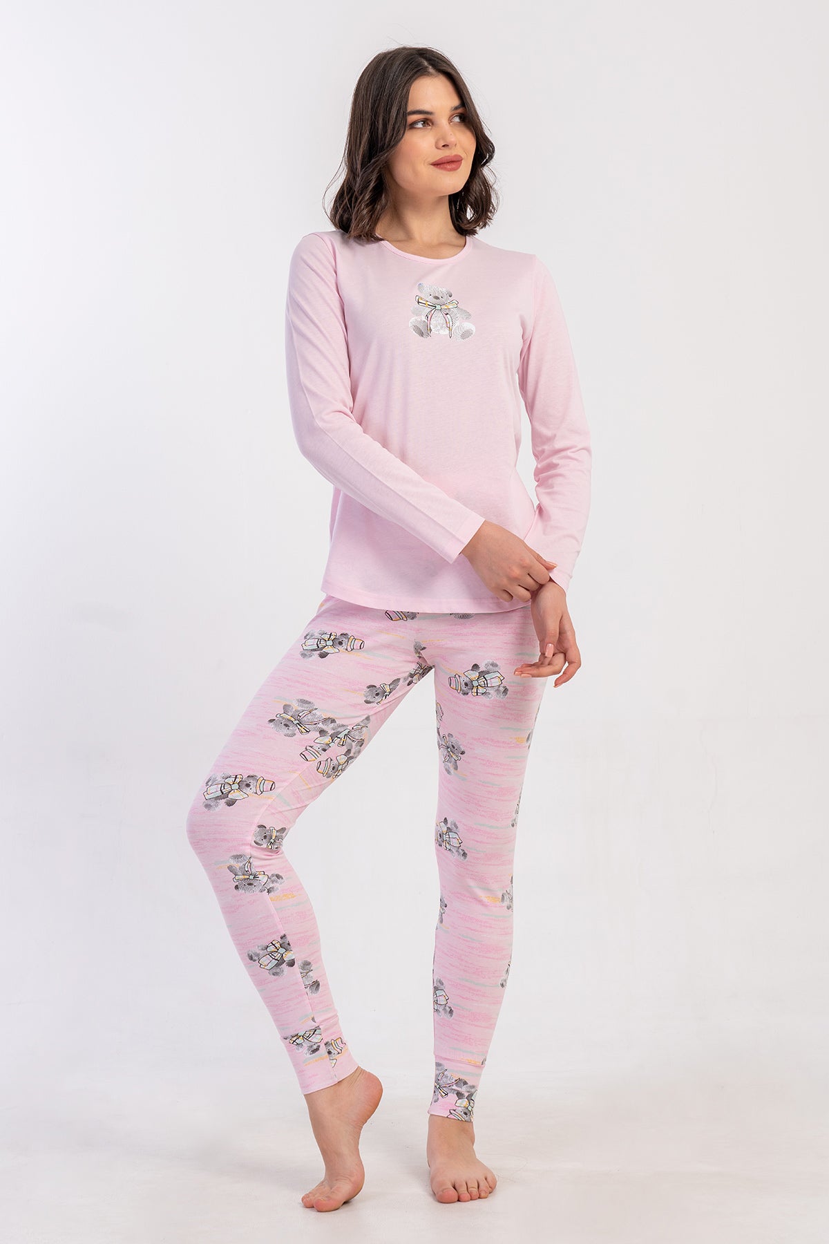 KADIN LYC SUPREM O YAKA UZUN KOL ETEGI OVAL MANSETLI TAYT PIJAMA TAKIM - PEMBE
