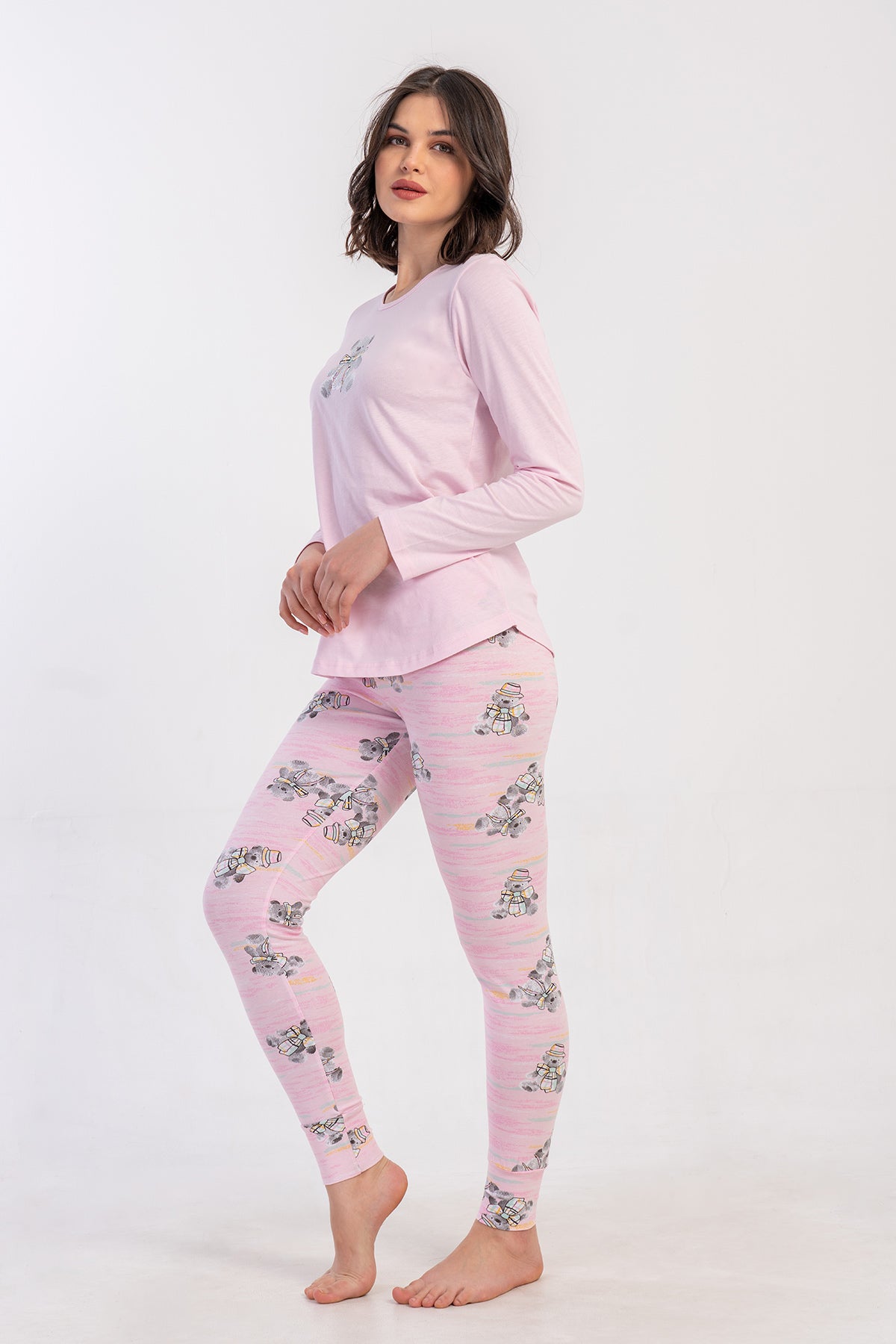 KADIN LYC SUPREM O YAKA UZUN KOL ETEGI OVAL MANSETLI TAYT PIJAMA TAKIM - PEMBE