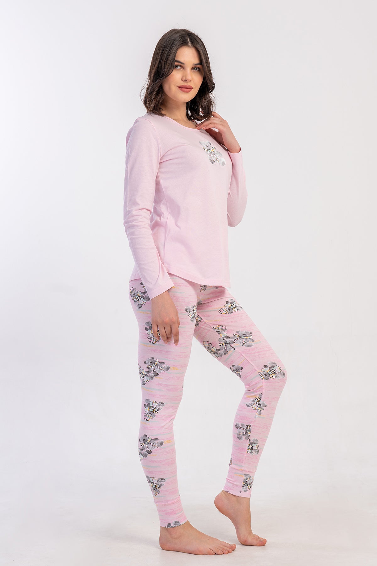 KADIN LYC SUPREM O YAKA UZUN KOL ETEGI OVAL MANSETLI TAYT PIJAMA TAKIM - PEMBE