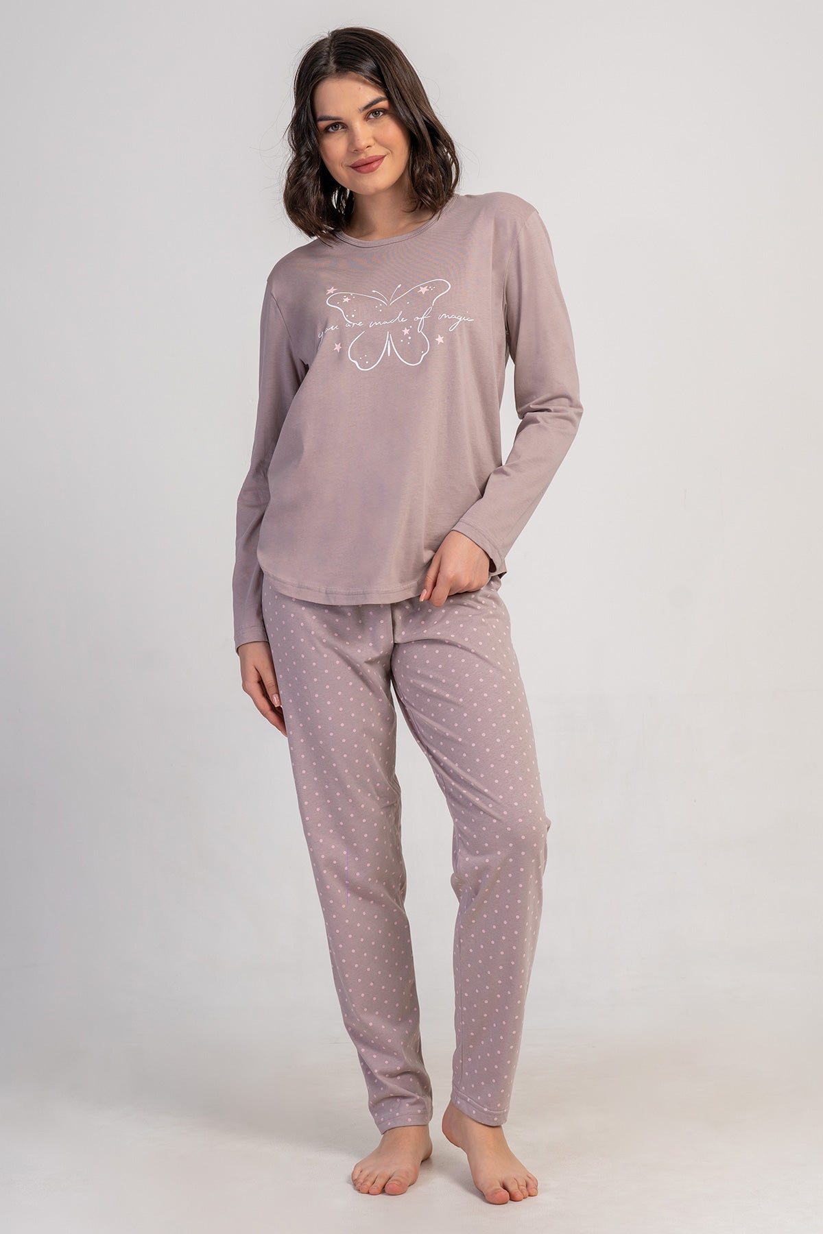 KADIN P.SUPREM XXL O YAKA UZUN KOL ETEGI OVAL PIJAMA TAKIM - A.KAHVE