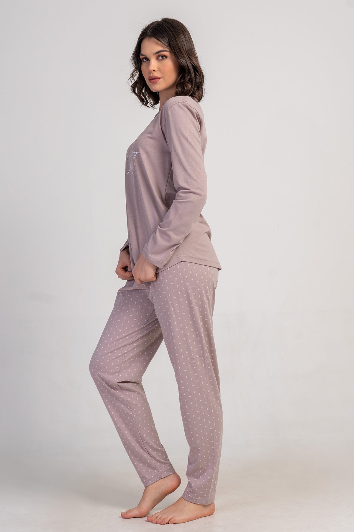 KADIN P.SUPREM XXL O YAKA UZUN KOL ETEGI OVAL PIJAMA TAKIM - A.KAHVE