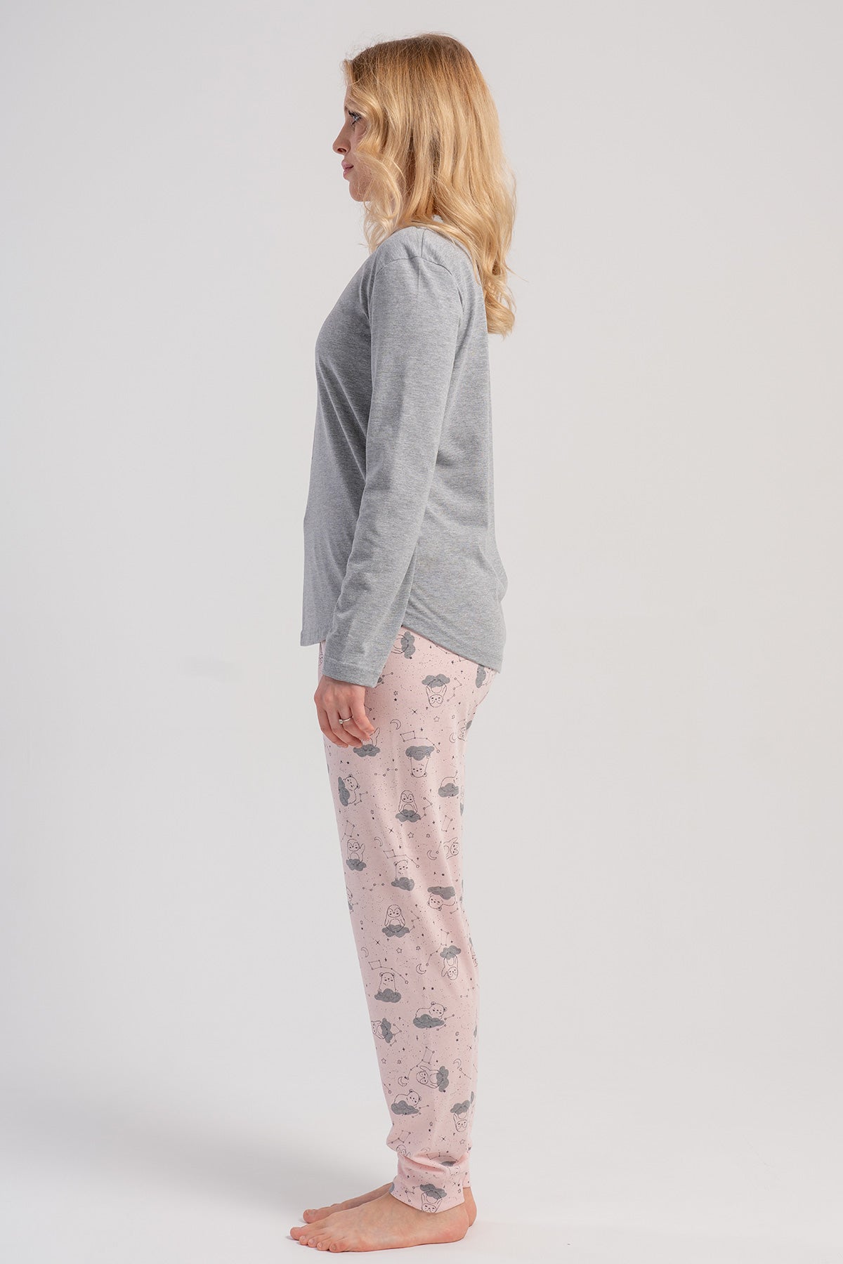 KADIN P.SUPREM O YAKA UZUN KOL ETEGI OVAL MANSETLI PIJAMA TAKIM - GRAY MELANGE