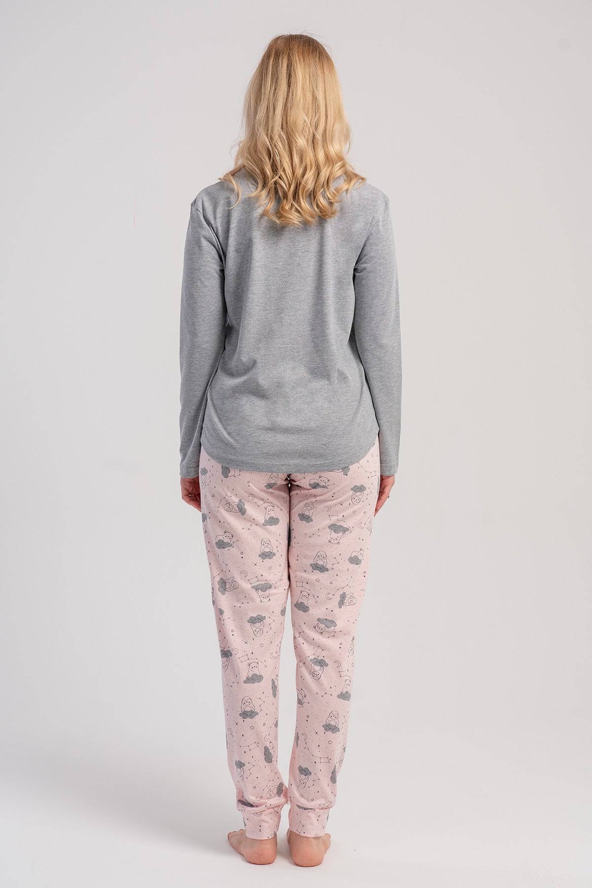 KADIN P.SUPREM O YAKA UZUN KOL ETEGI OVAL MANSETLI PIJAMA TAKIM - GRAY MELANGE