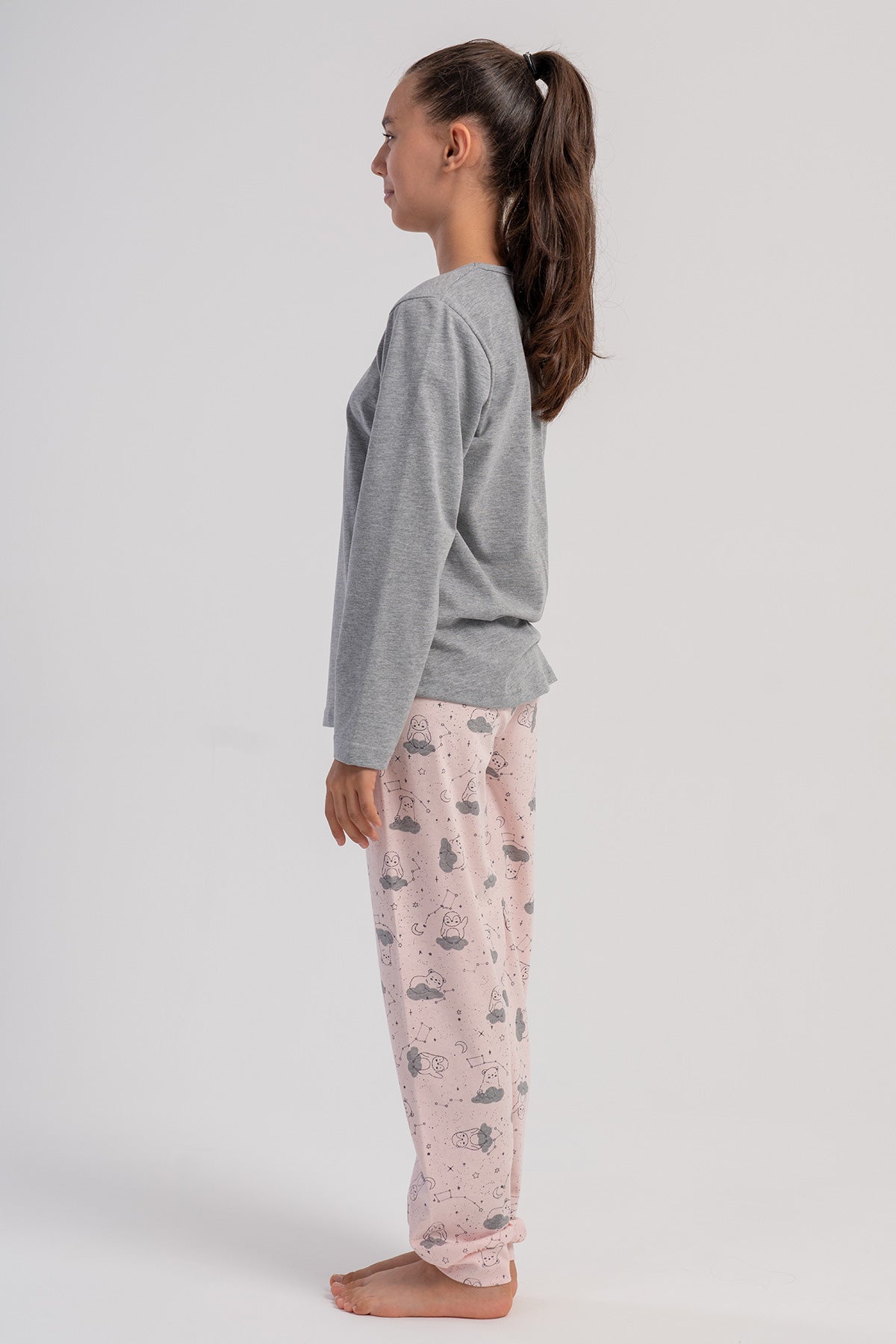 KIZ COCUK P.SUPREM O YAKA UZUN KOL ETEGI OVAL MANSETLI PIJAMA TAKIM(7-8/13-14) - GRAY MELANGE