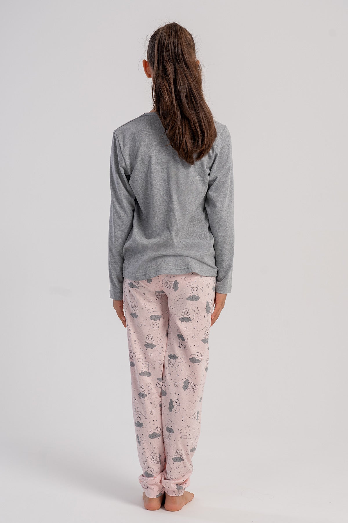 KIZ COCUK P.SUPREM O YAKA UZUN KOL ETEGI OVAL MANSETLI PIJAMA TAKIM(7-8/13-14) - GRAY MELANGE