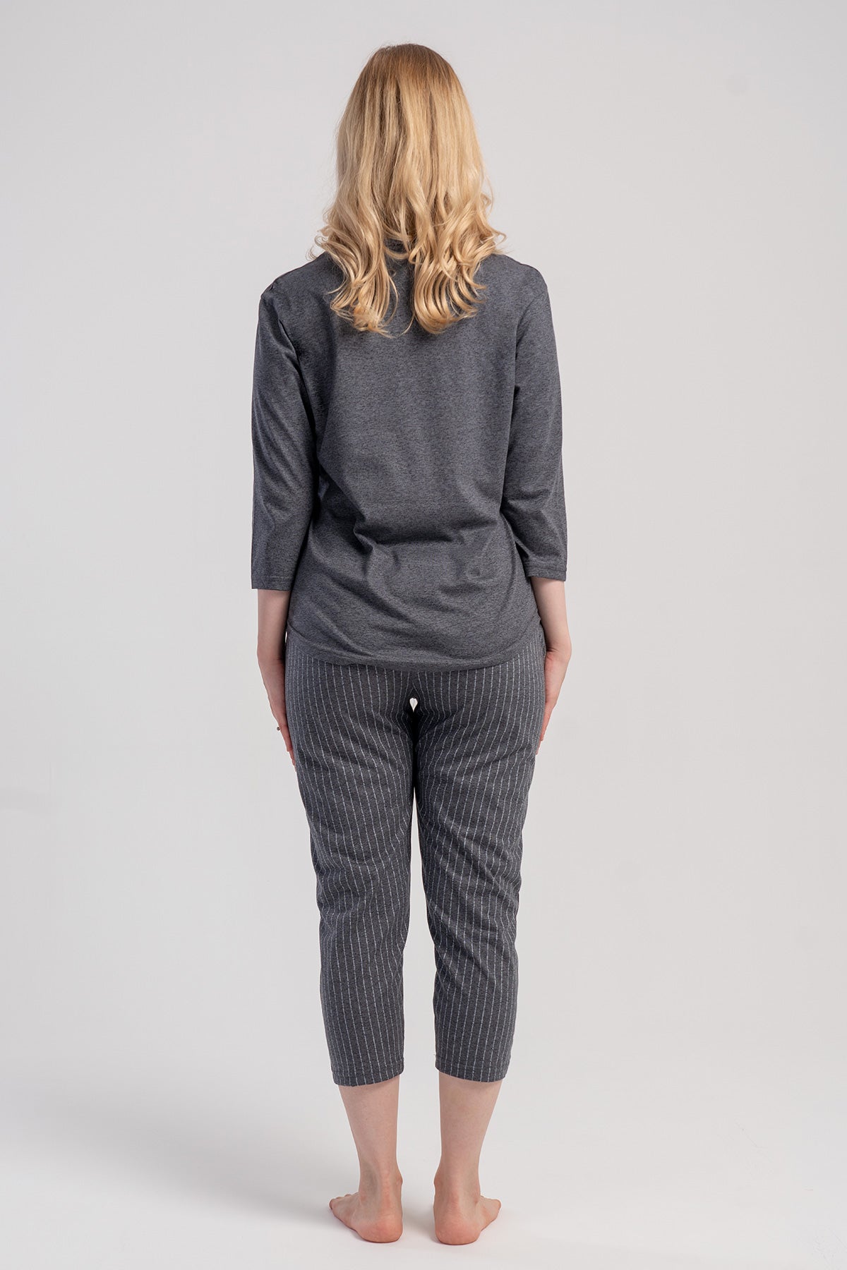 KADIN P.SUPREM O YAKA 3/4KOL CEPLI 7/8 BOY PIJAMA TAKIM - GRI