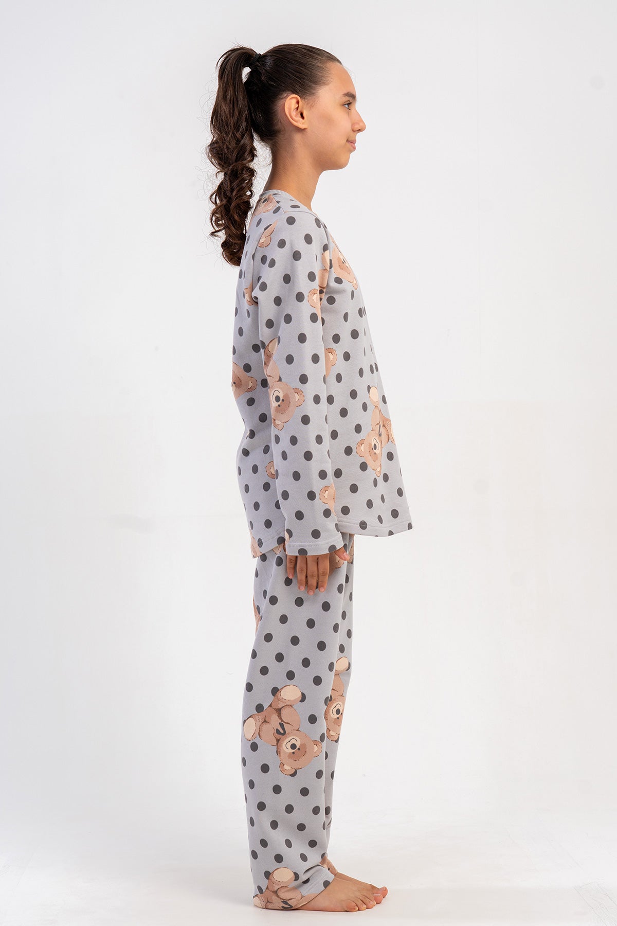 KIZ COCUK 2IPLIK O YAKA UZUN KOL ETEGI OVAL PIJAMA TAKIM(7-8/13-14) - GRI