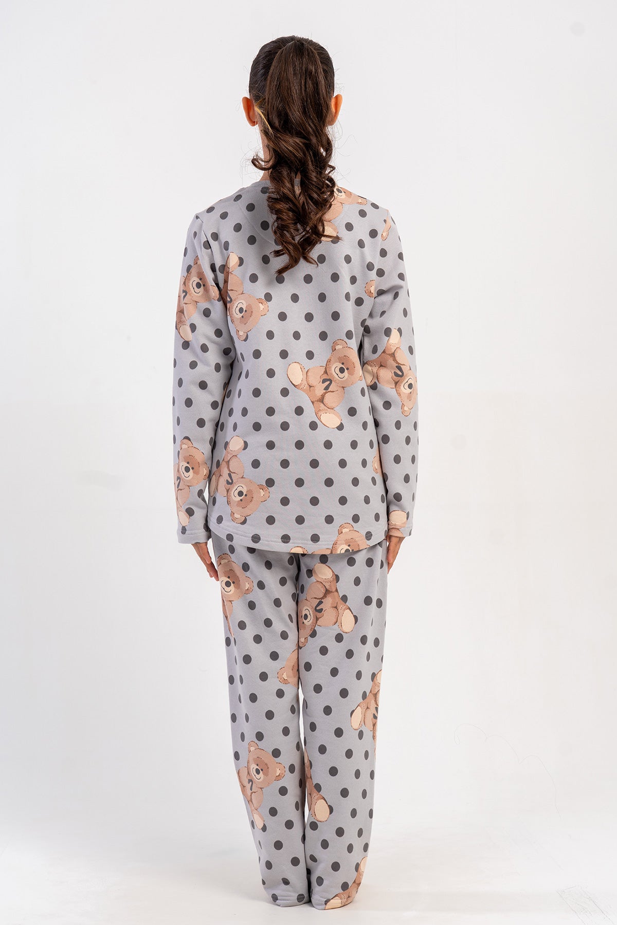 KIZ COCUK 2IPLIK O YAKA UZUN KOL ETEGI OVAL PIJAMA TAKIM(7-8/13-14) - GRI