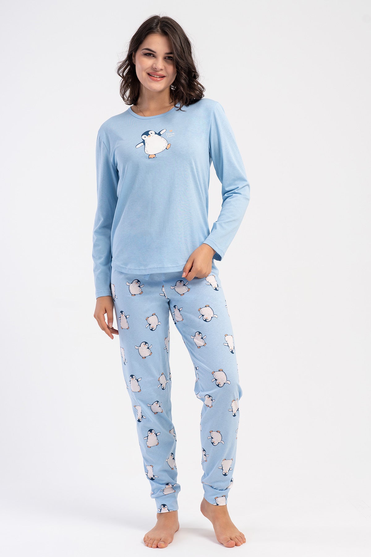 KADIN P.SUPREM O YAKA UZUN KOL ETEGI OVAL MANSETLI PIJAMA TAKIM - MAVI