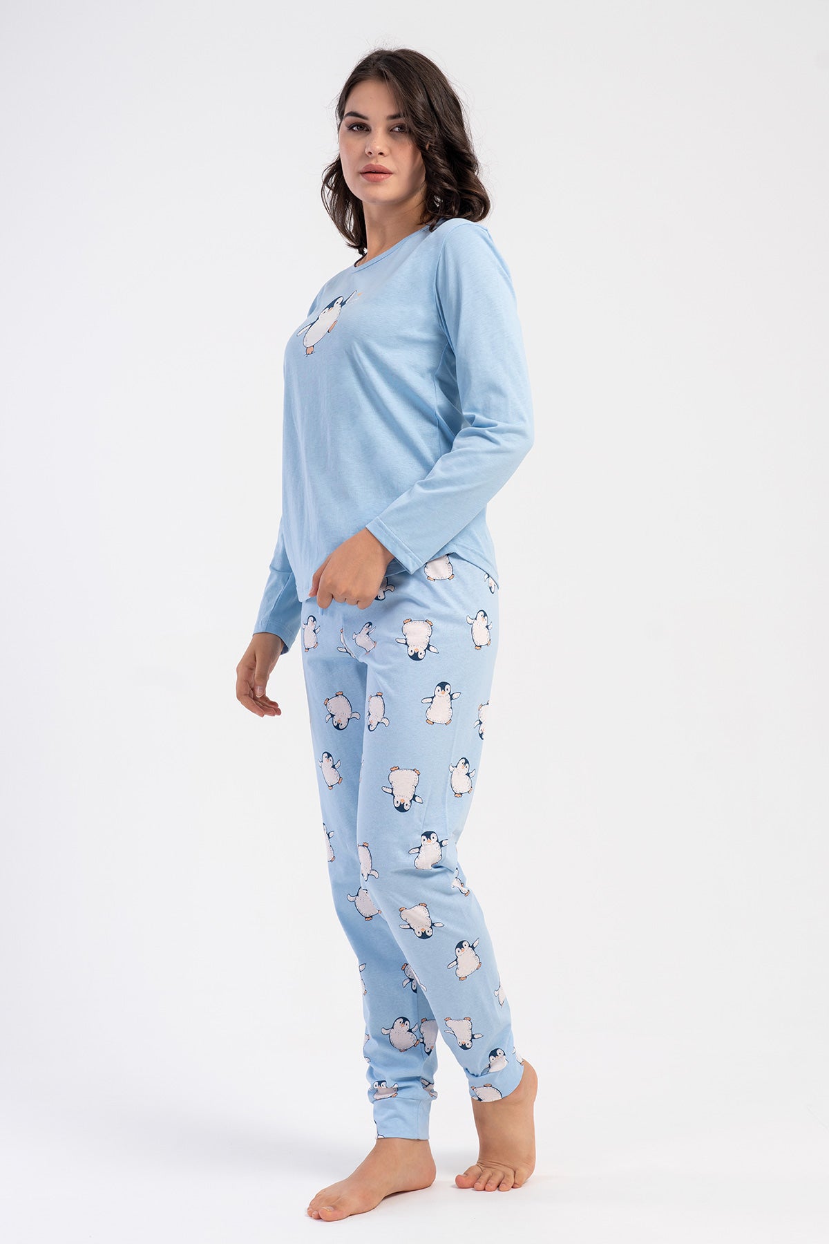 KADIN P.SUPREM O YAKA UZUN KOL ETEGI OVAL MANSETLI PIJAMA TAKIM - MAVI