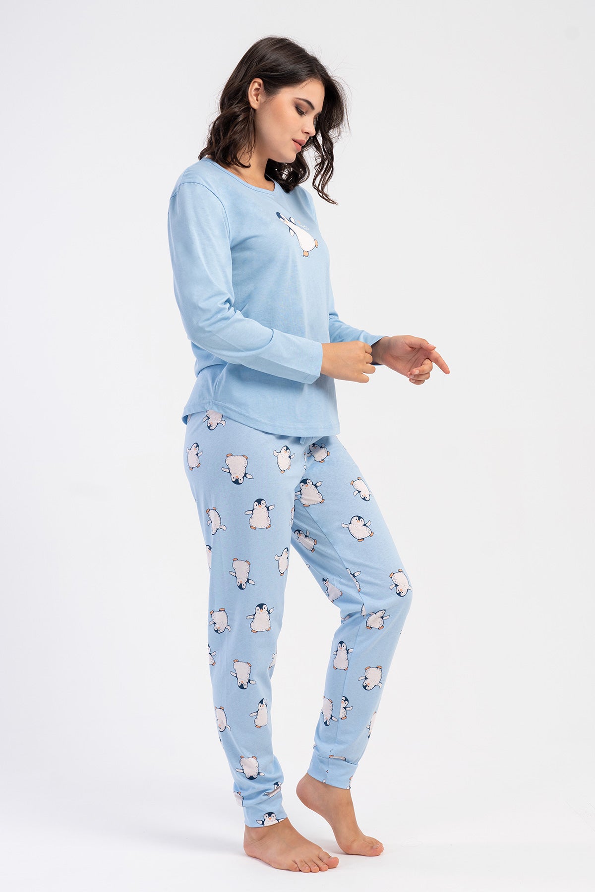 KADIN P.SUPREM O YAKA UZUN KOL ETEGI OVAL MANSETLI PIJAMA TAKIM - MAVI