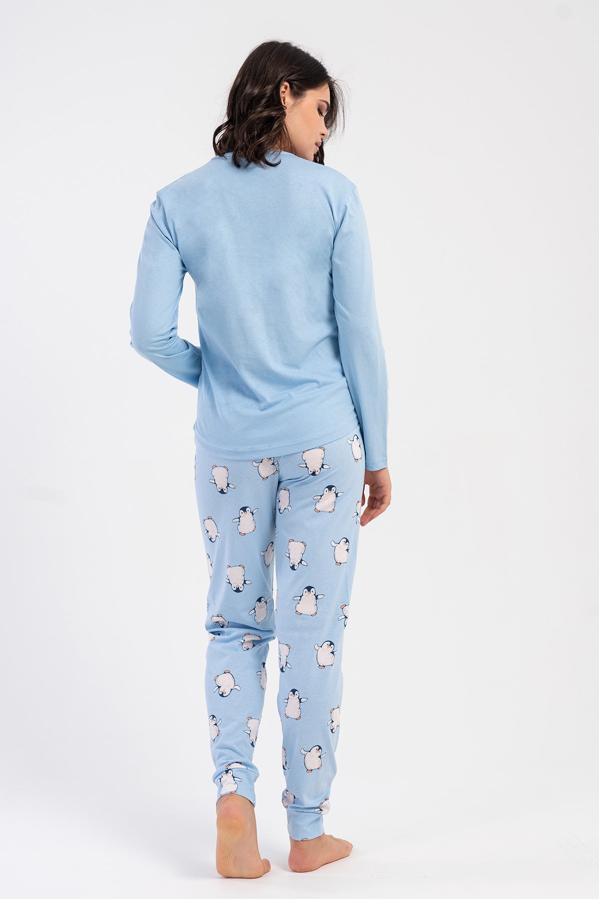 KADIN P.SUPREM O YAKA UZUN KOL ETEGI OVAL MANSETLI PIJAMA TAKIM - MAVI