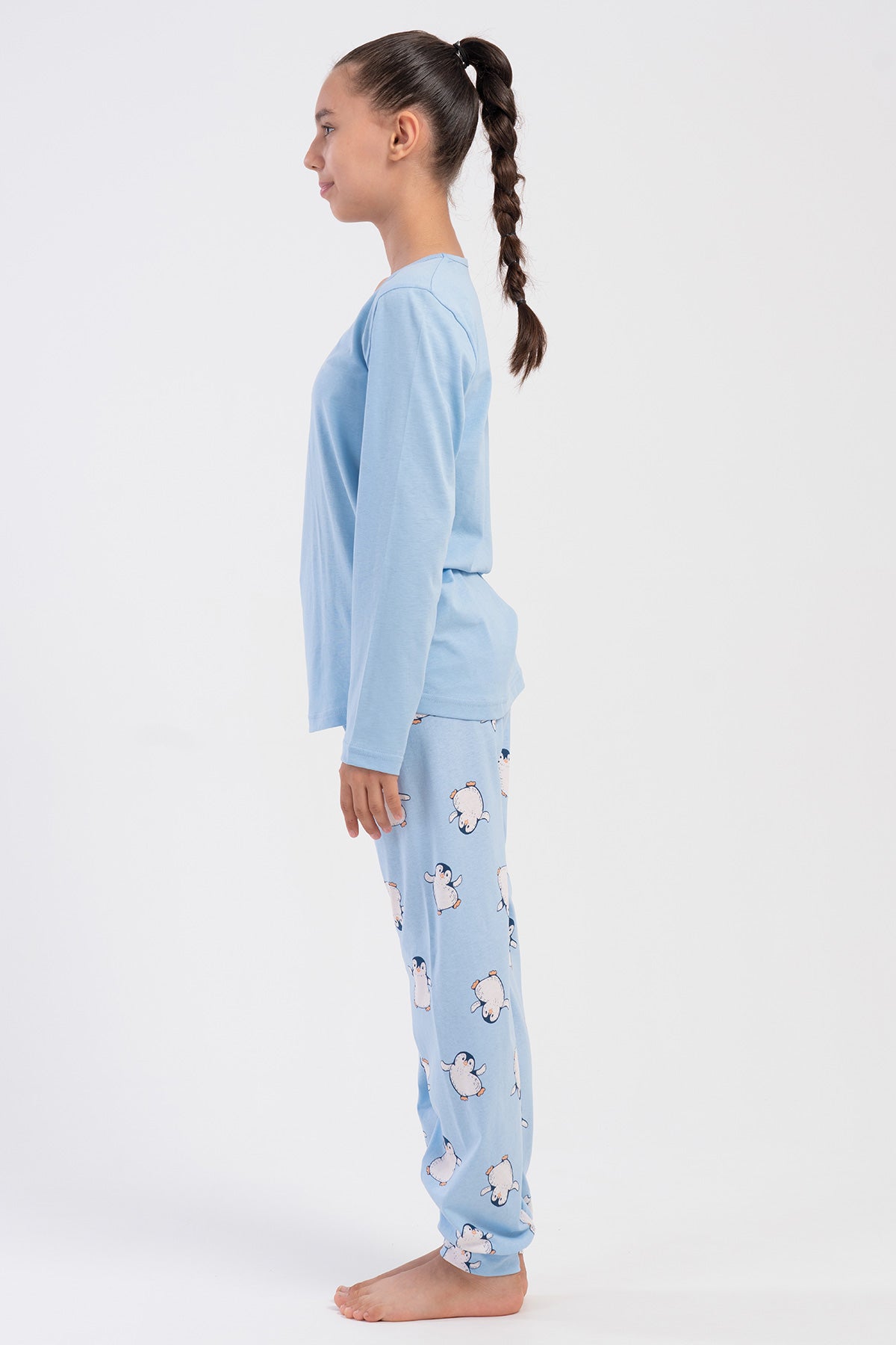KIZ COCUK P.SUPREM O YAKA UZUN KOL ETEGI OVAL MANSETLI PIJAMA TAKIM(7/8-13/14) - MAVI