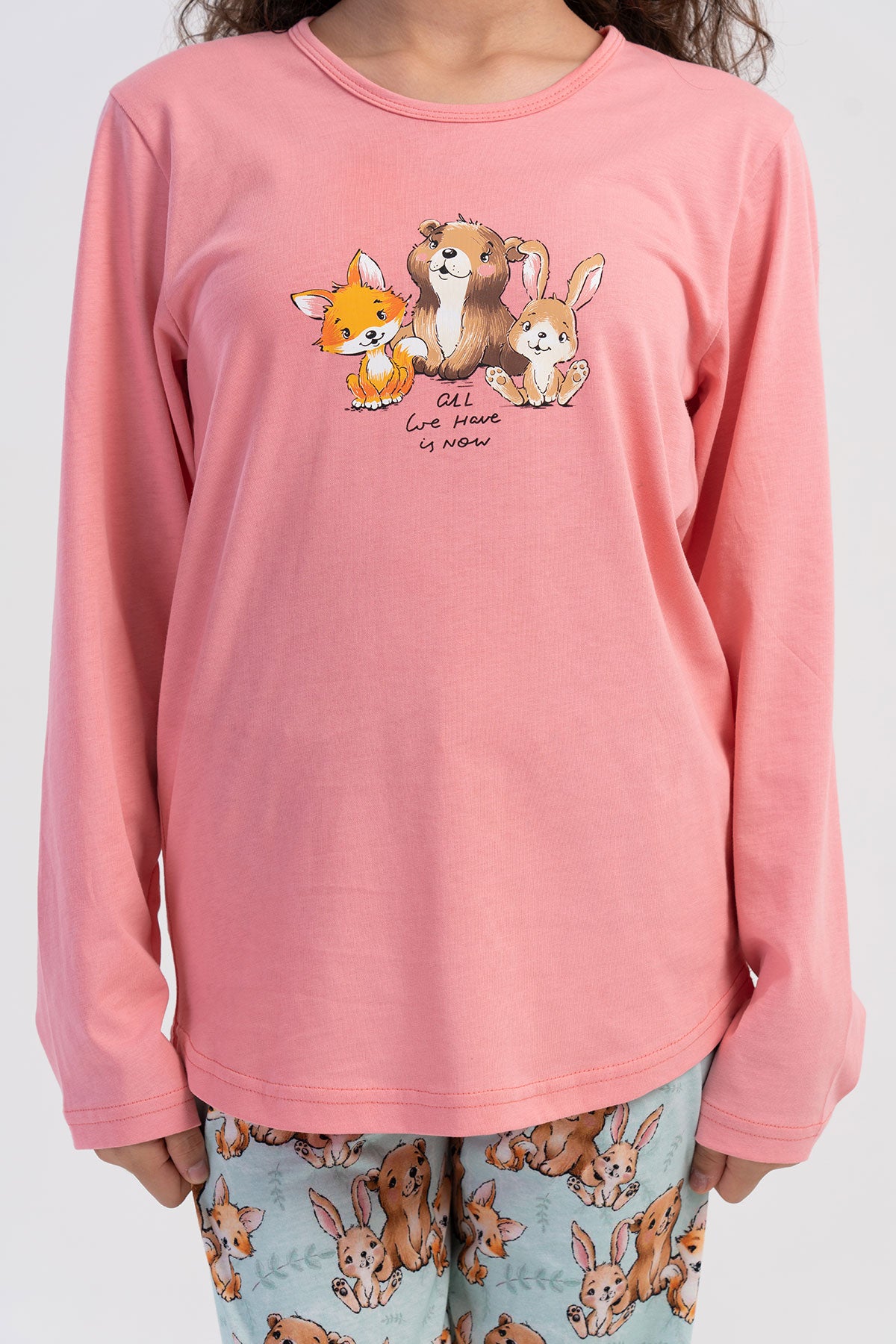 KIZ COCUK P.SUPREM O YAKA UZUN KOL ETEGI OVAL MANSETLI PIJAMA TAKIM(7-8/13-14) - PEMBE