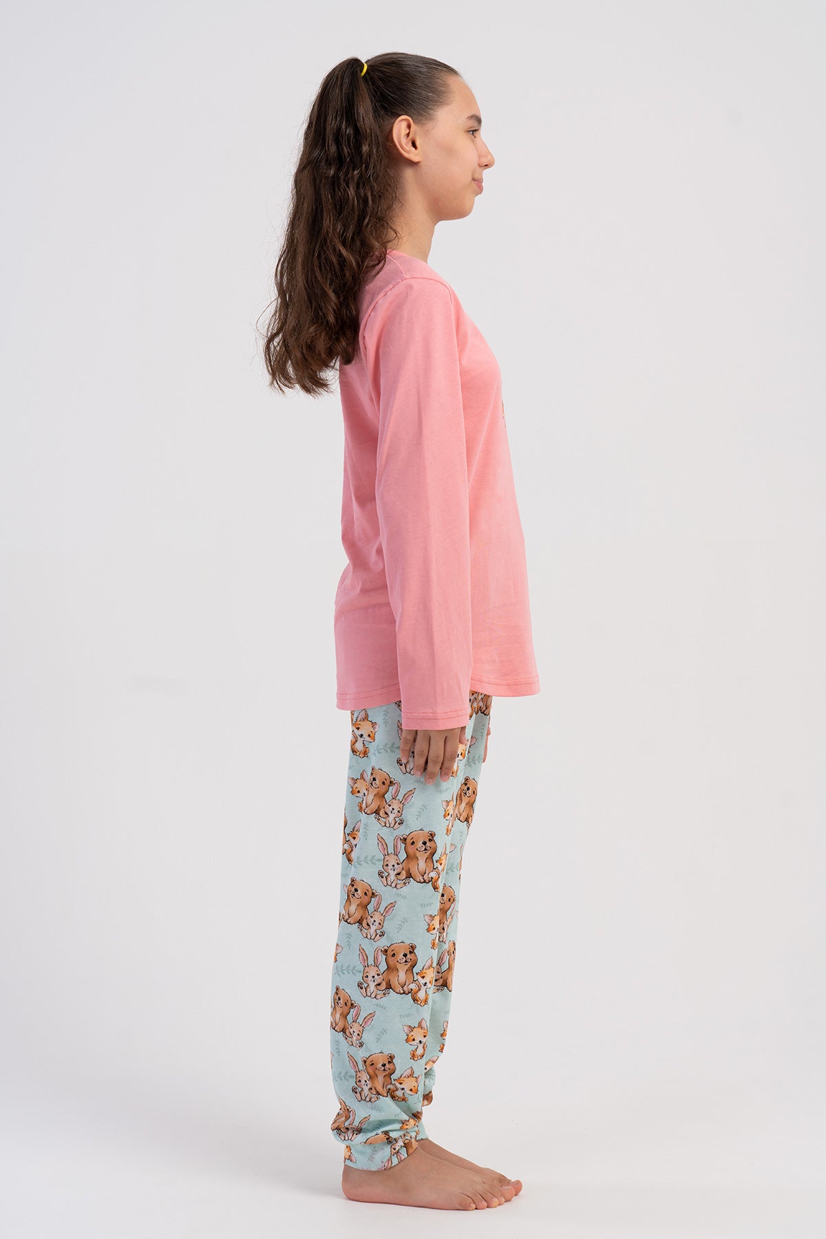 KIZ COCUK P.SUPREM O YAKA UZUN KOL ETEGI OVAL MANSETLI PIJAMA TAKIM(7-8/13-14) - PEMBE