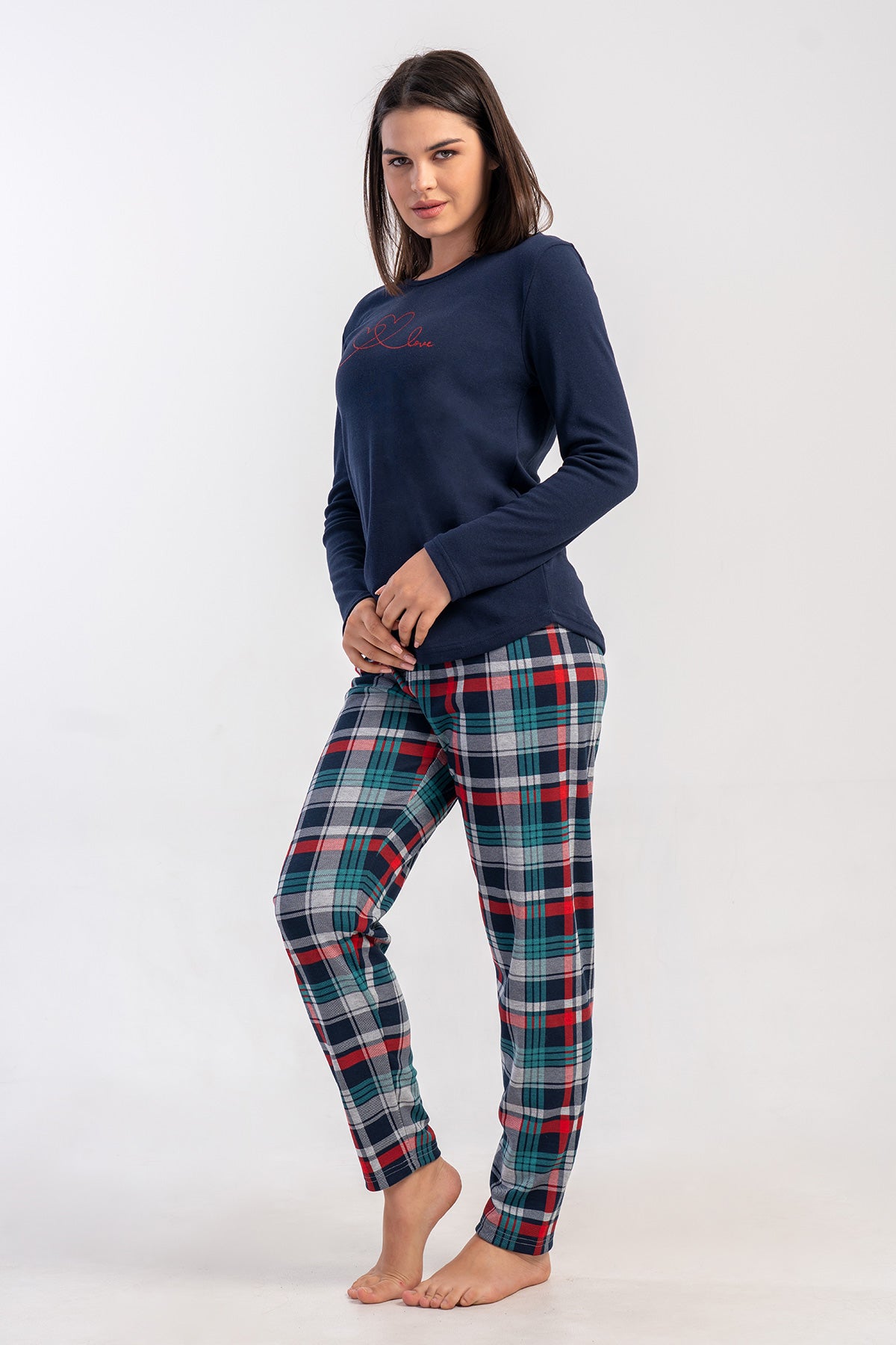 KADIN INTERLOK O YAKA UZUN KOL ETEGI OVAL PIJAMA TAKIM - Y.LACIVERT