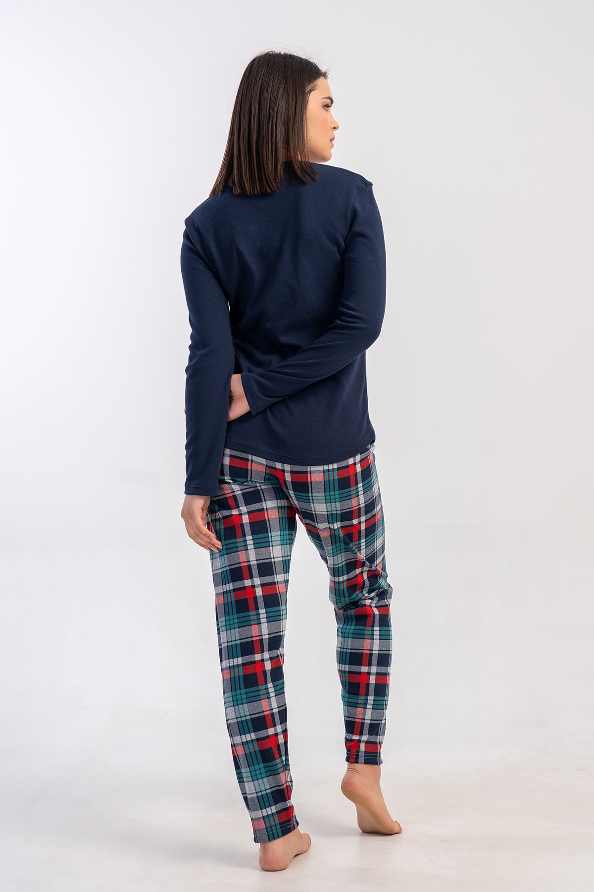 KADIN INTERLOK O YAKA UZUN KOL ETEGI OVAL PIJAMA TAKIM - Y.LACIVERT