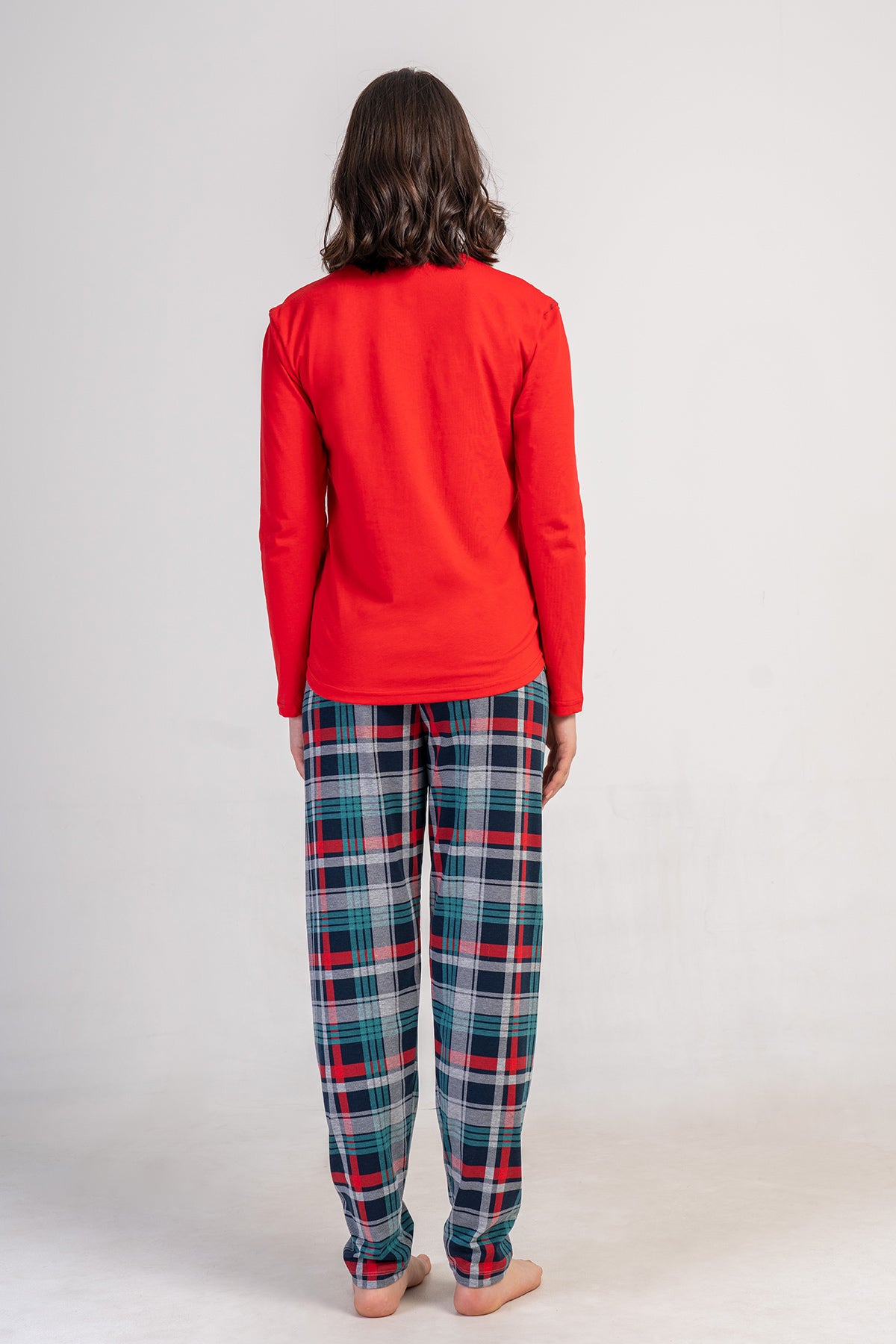 KADIN LYC SUPREM O YAKA UZUN KOL ETEGI OVAL PIJAMA TAKIM - YENI KIRMIZI