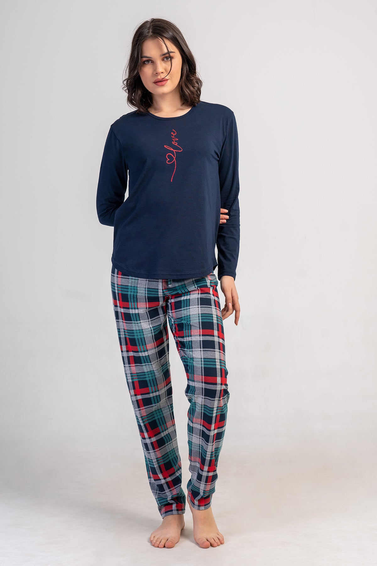 KADIN LYC SUPREM O YAKA UZUN KOL ETEGI OVAL PIJAMA TAKIM - Y.LACIVERT