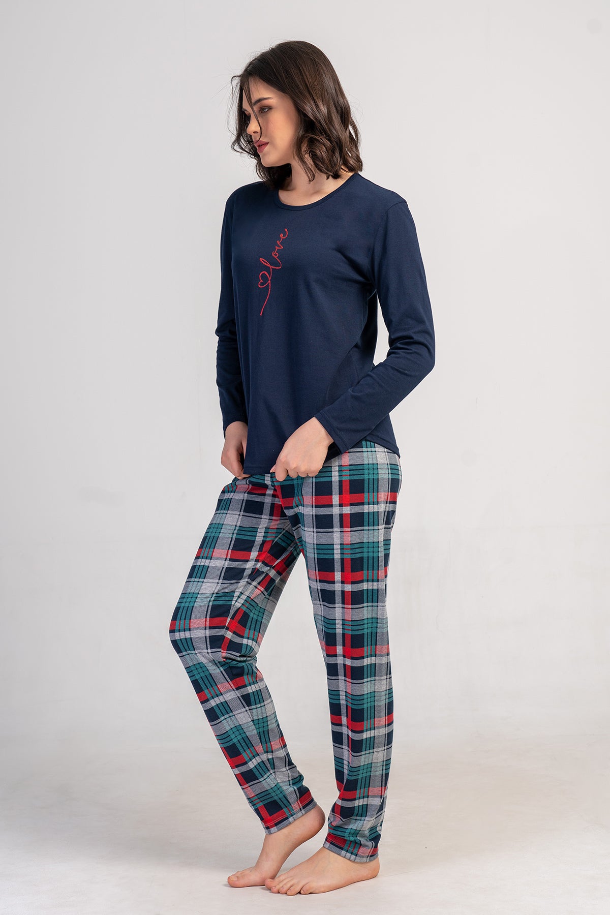 KADIN LYC SUPREM O YAKA UZUN KOL ETEGI OVAL PIJAMA TAKIM - Y.LACIVERT