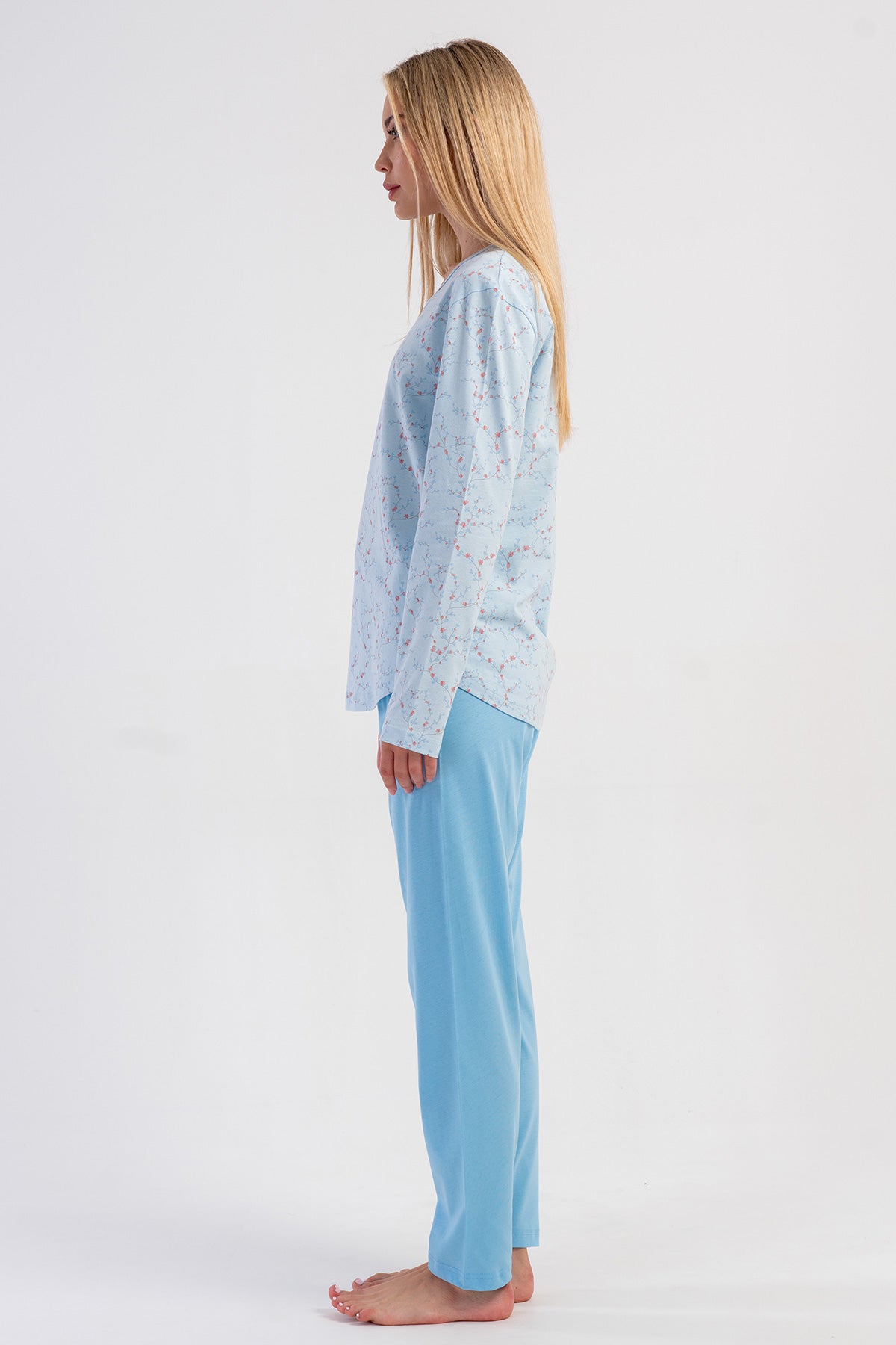 KADIN P.SUPREM O YAKA UZUN KOL ETEGI OVAL PIJAMA TAKIM - MAVI