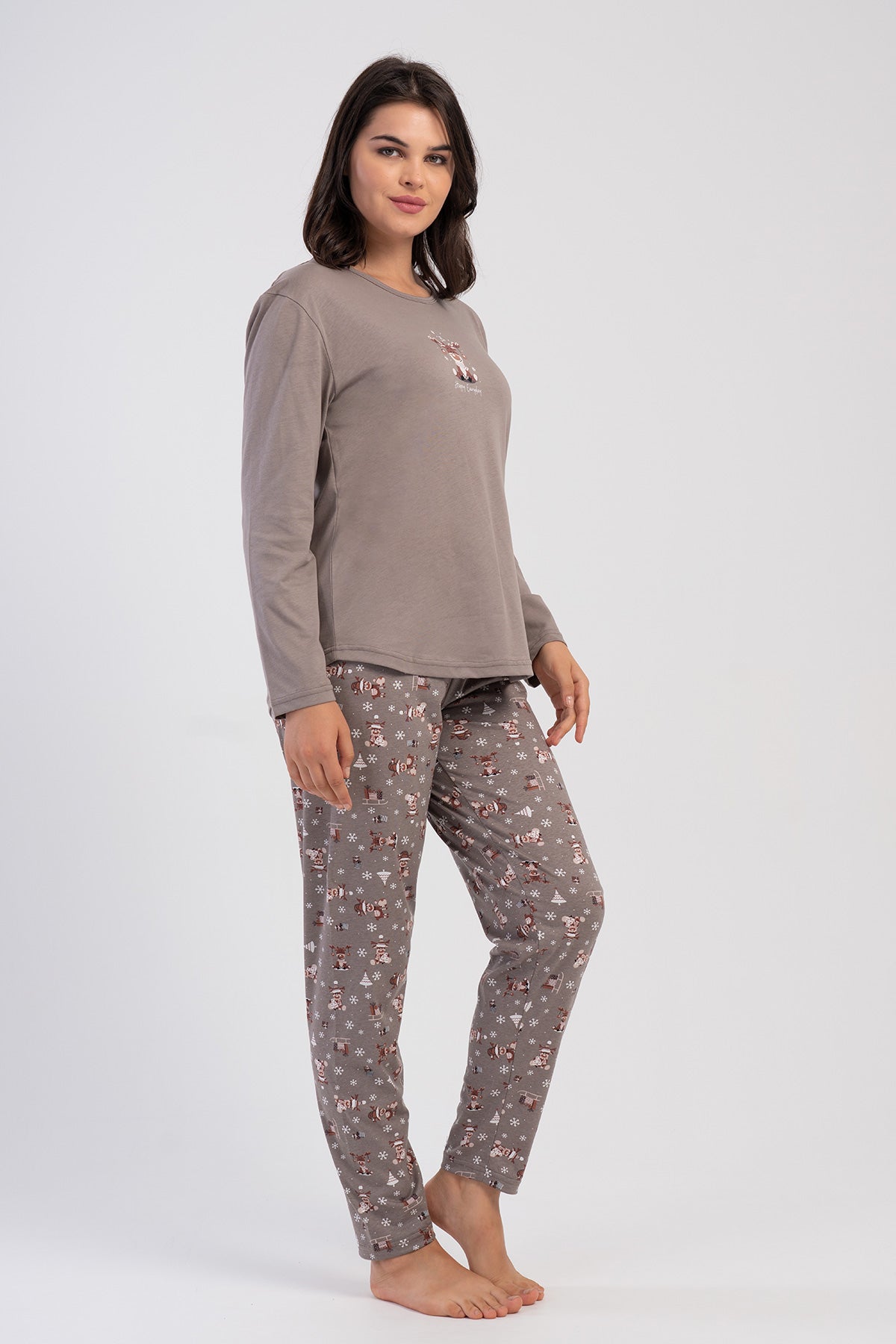 KADIN P.SUPREM XXL O YAKA UZUN KOL ETEGI OVAL PIJAMA TAKIM - BEJ
