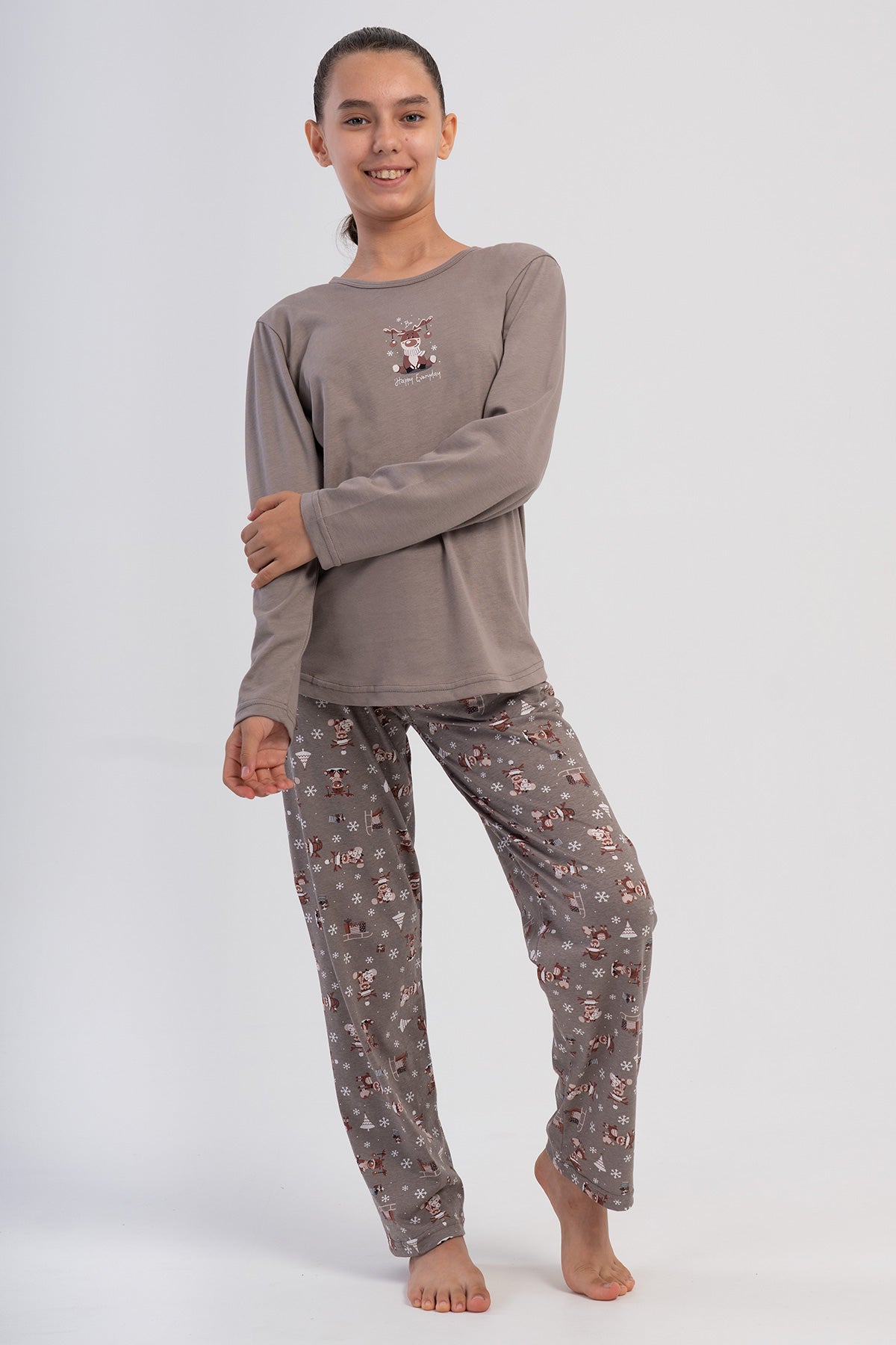 KIZ COCUK P.SUPREM O YAKA UZUN KOL ETEGI OVAL PIJAMA TAKIM(5-6/13-14) - BEJ