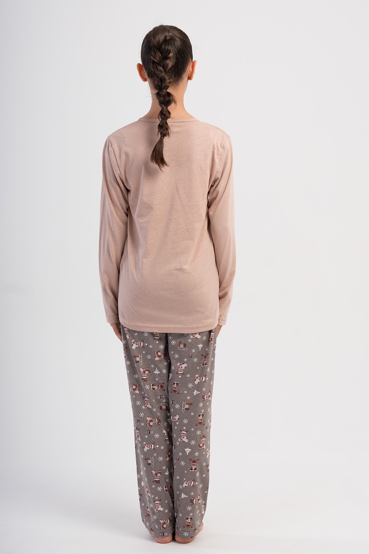 KIZ COCUK P.SUPREM O YAKA UZUN KOL ETEGI OVAL PIJAMA TAKIM(5-6/13-14) - SUTLU KAHVE